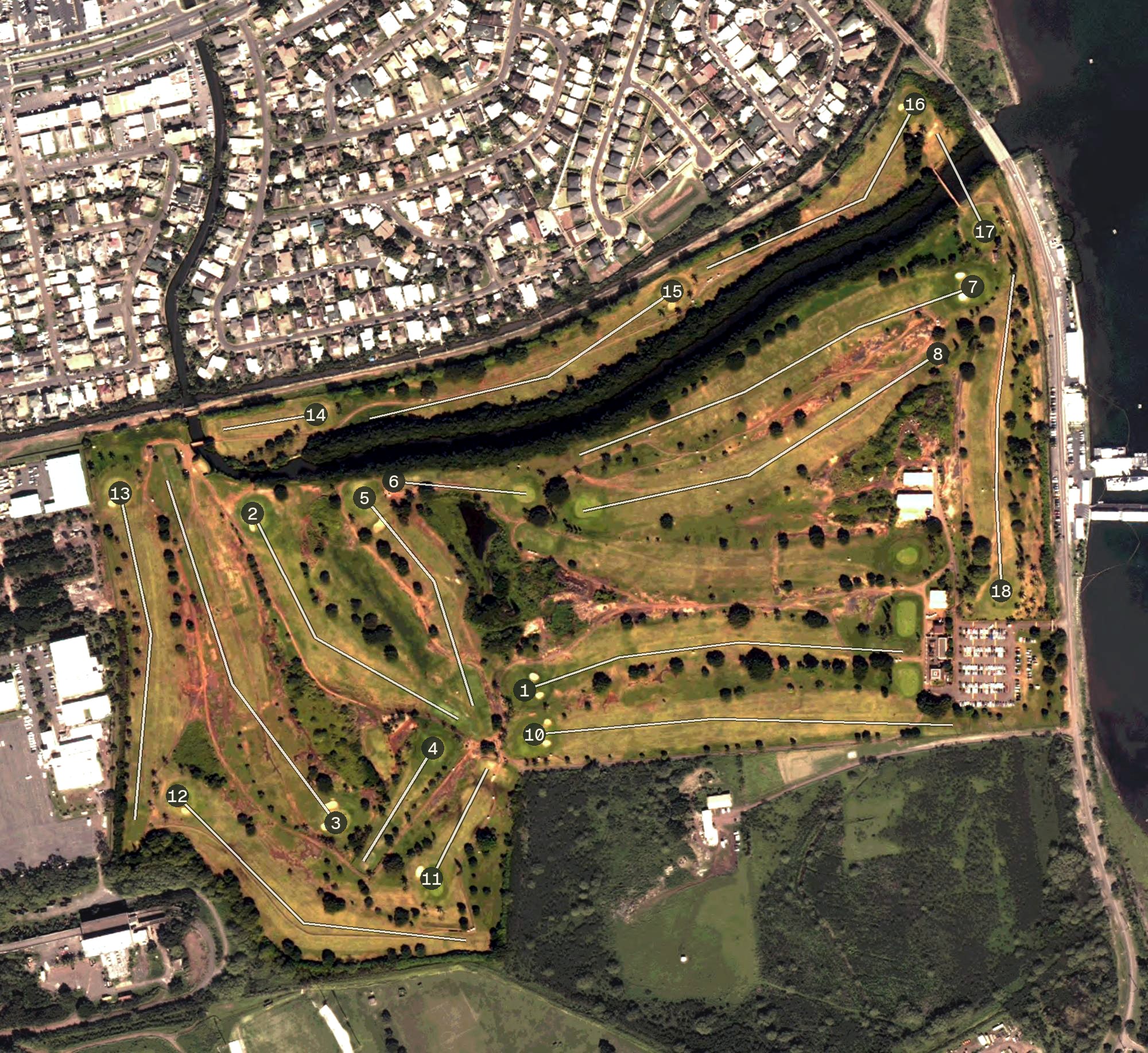 Aerial view of Ted Makalena Golf Course, HI