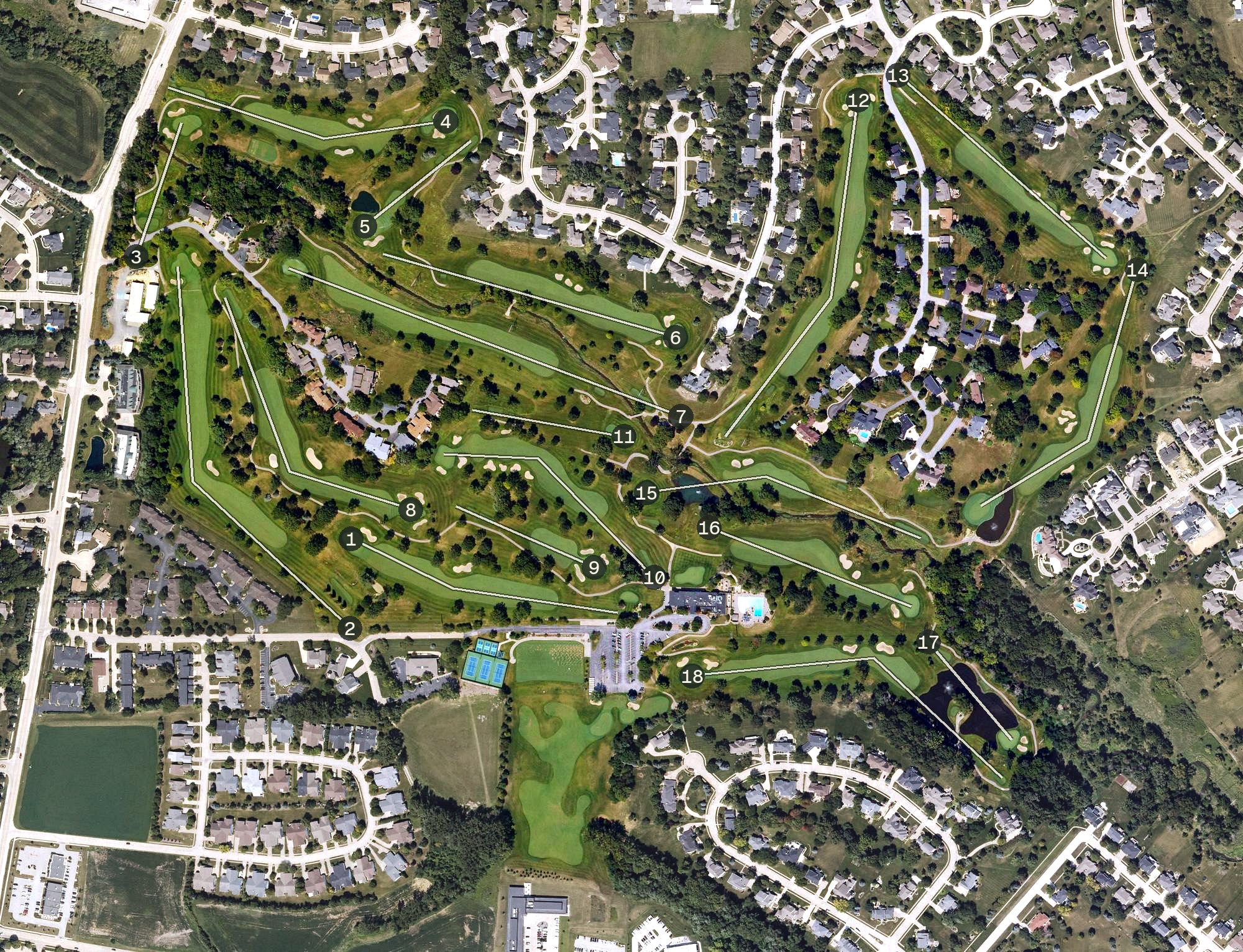 Aerial view of Crow Valley Golf Club, IA