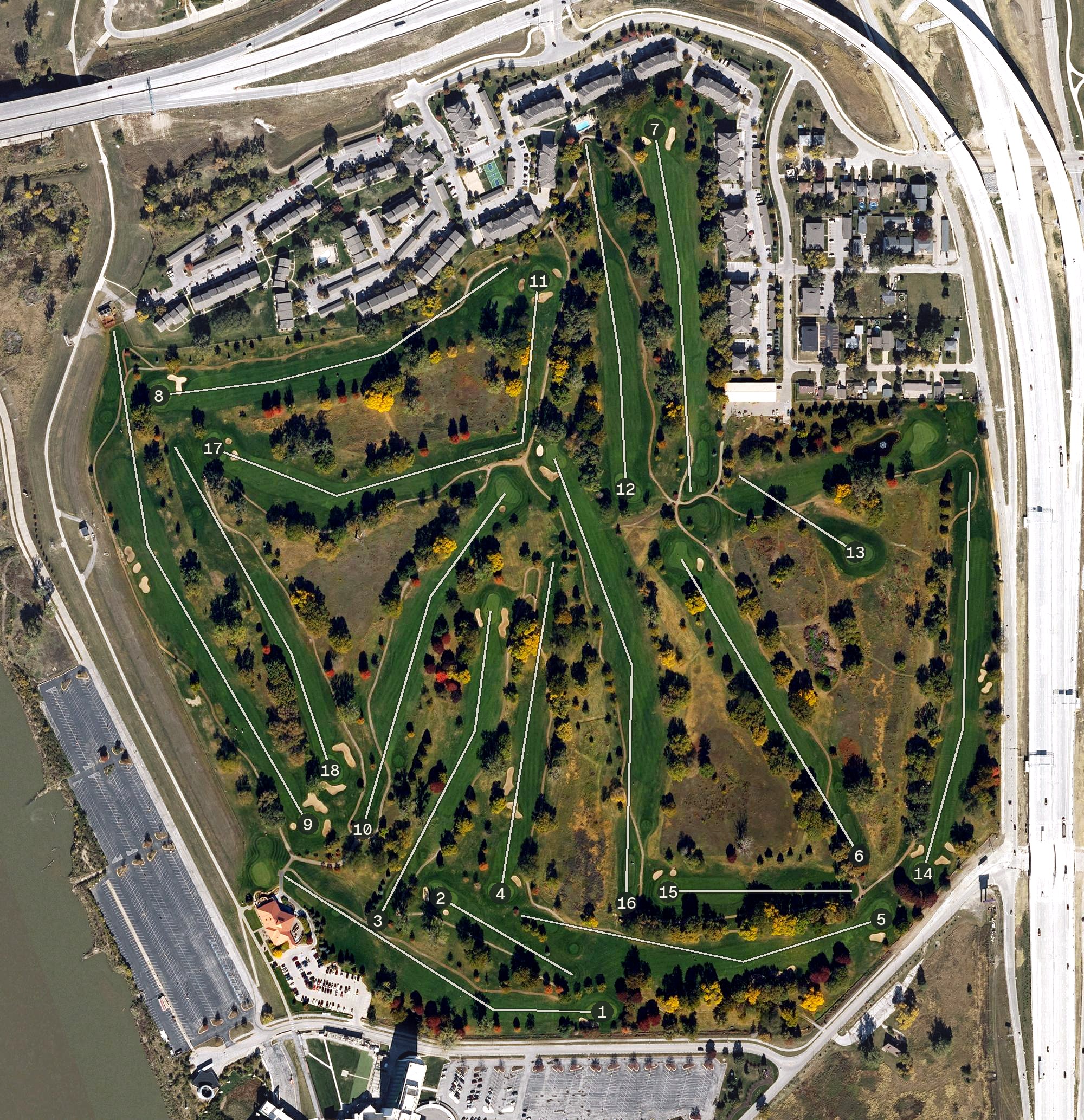 Aerial view of Dodge Riverside Golf Club, IA