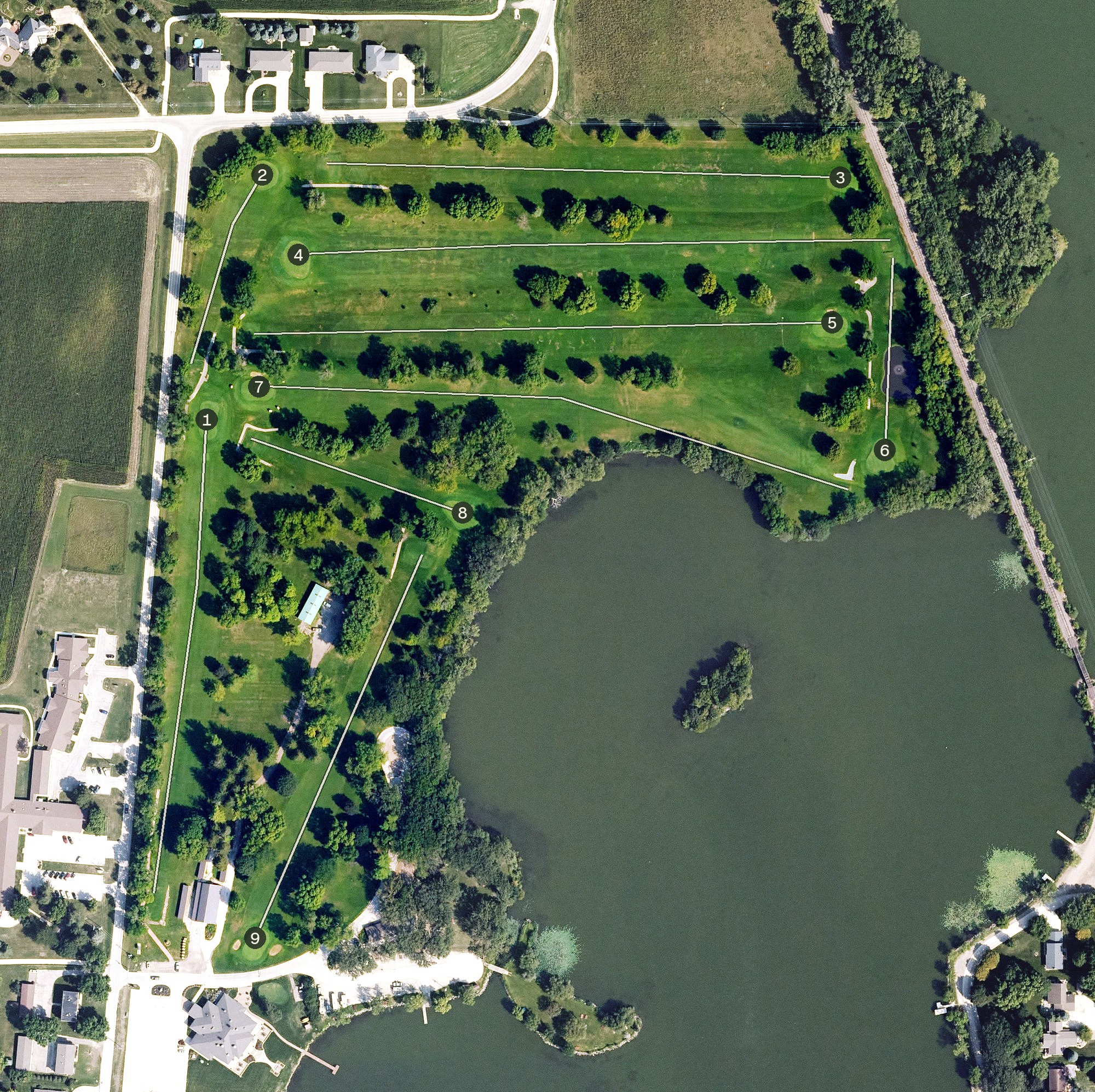 Aerial view of Five Island Golf Course, IA
