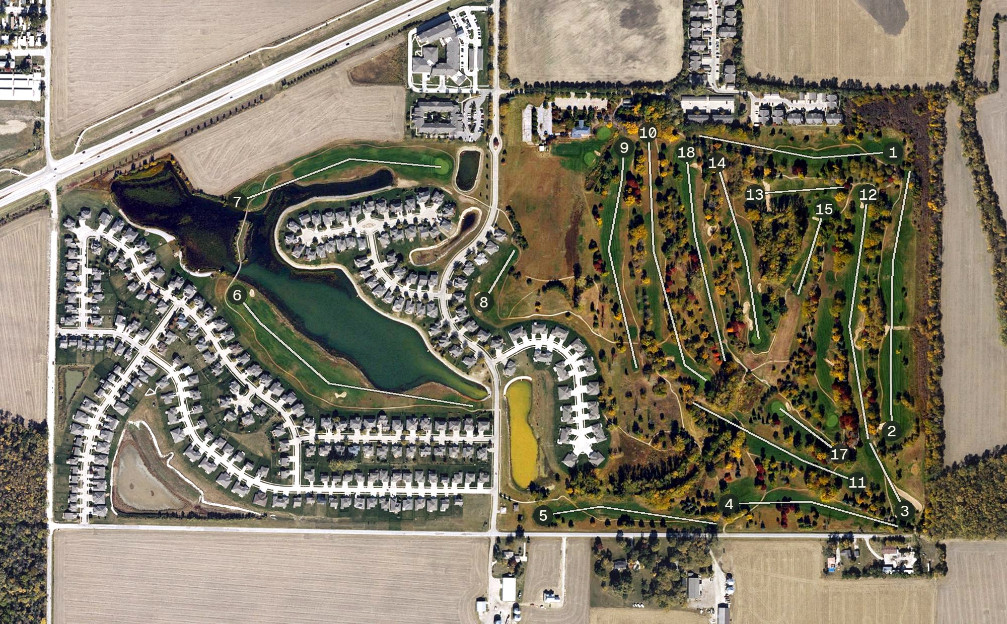 Aerial view of Fox Run Golf Club, IA
