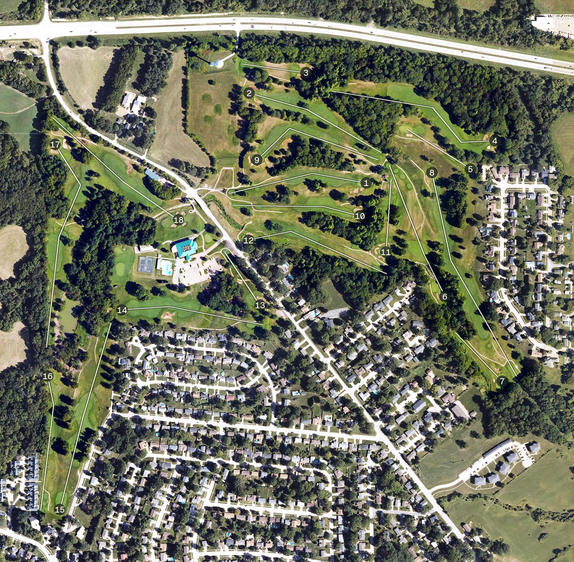 Aerial view of Geneva Golf and Country Club, IA