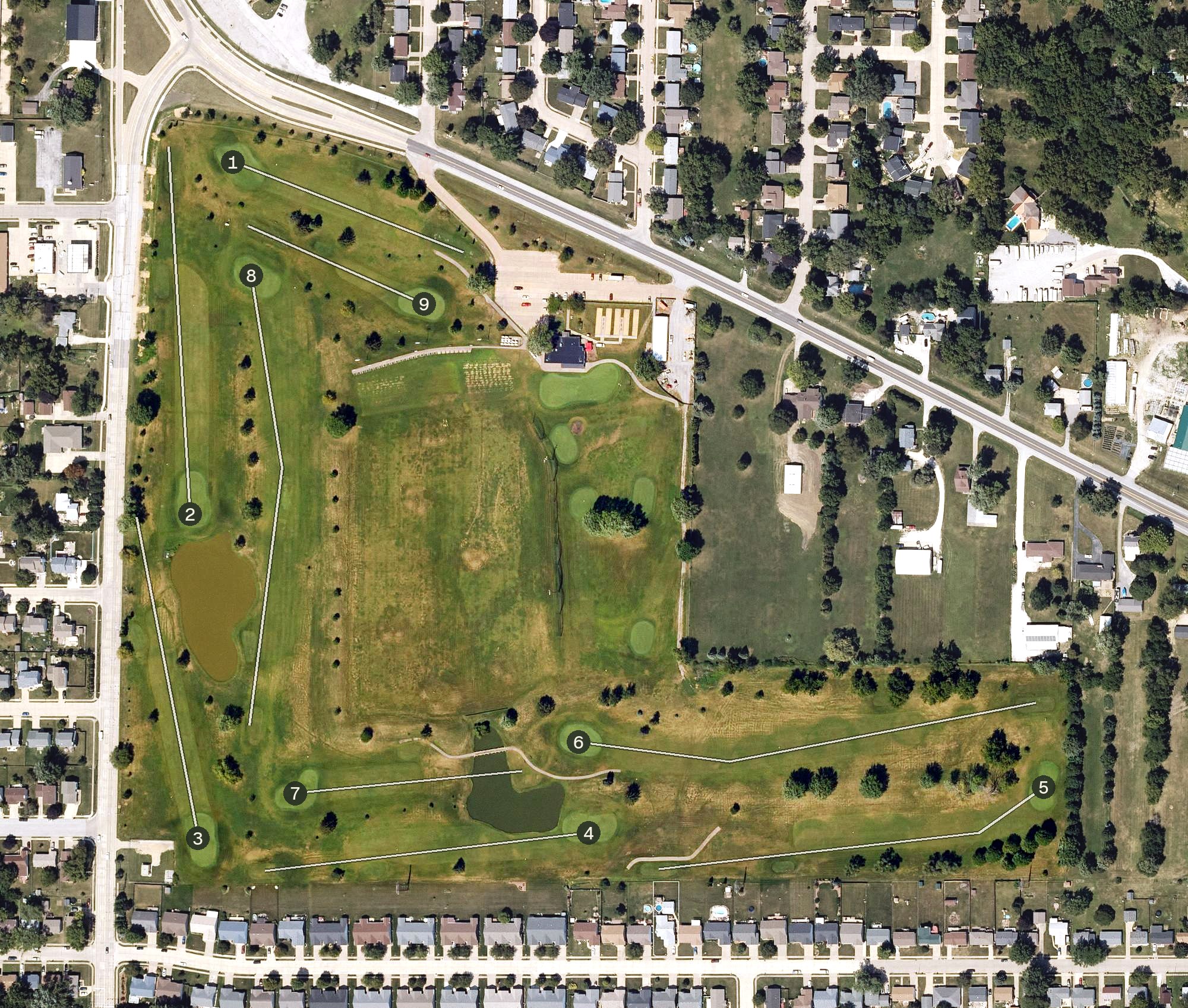 Aerial view of Red Hawk Golf Course & Learning Center, IA