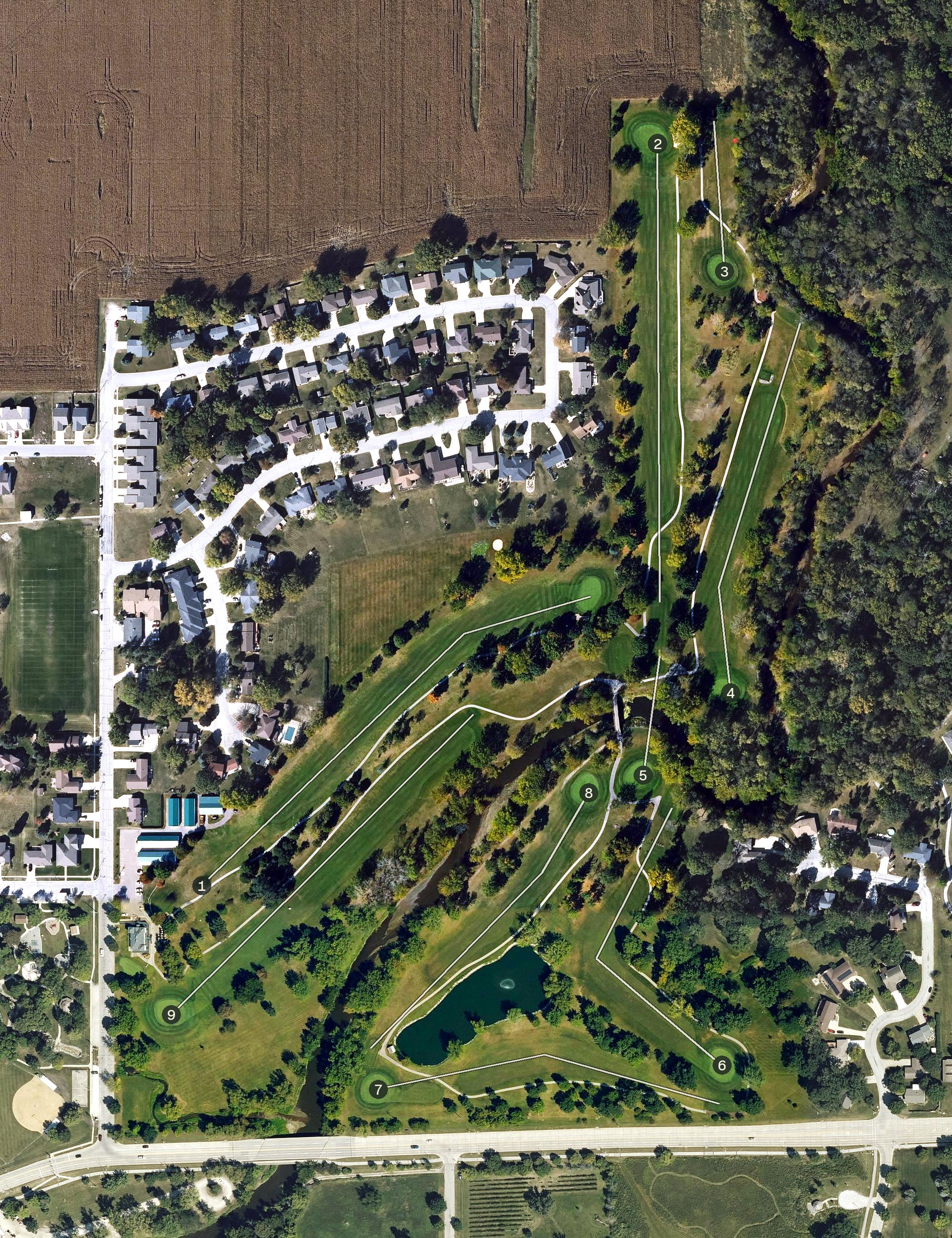 Aerial view of River Bend Municipal Golf Course, IA