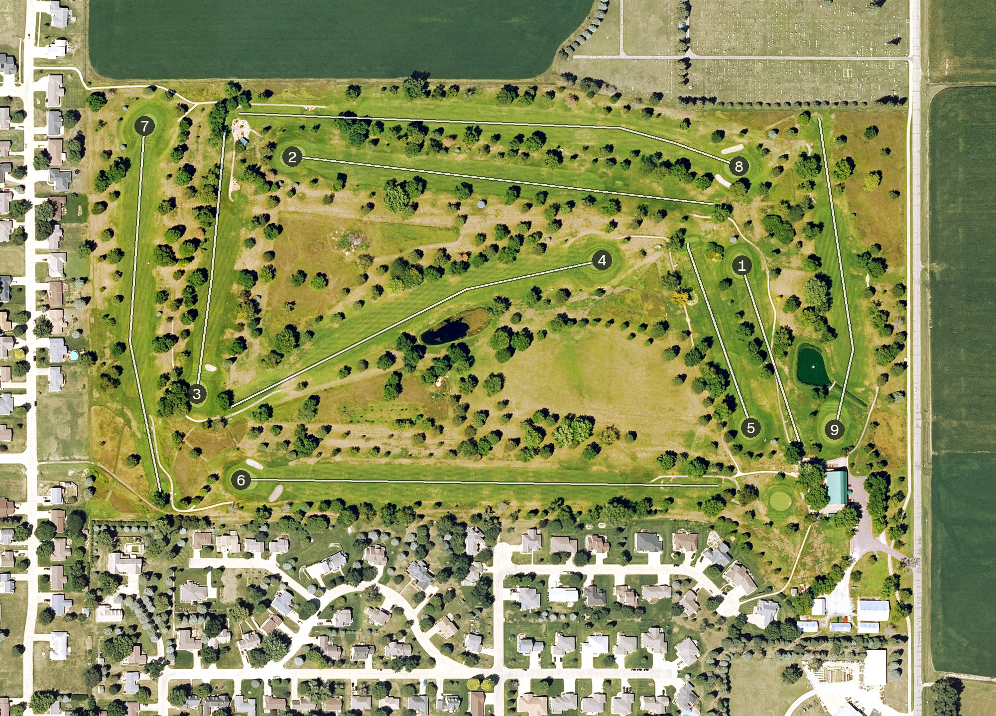 Aerial view of The Meadows Country Club, IA