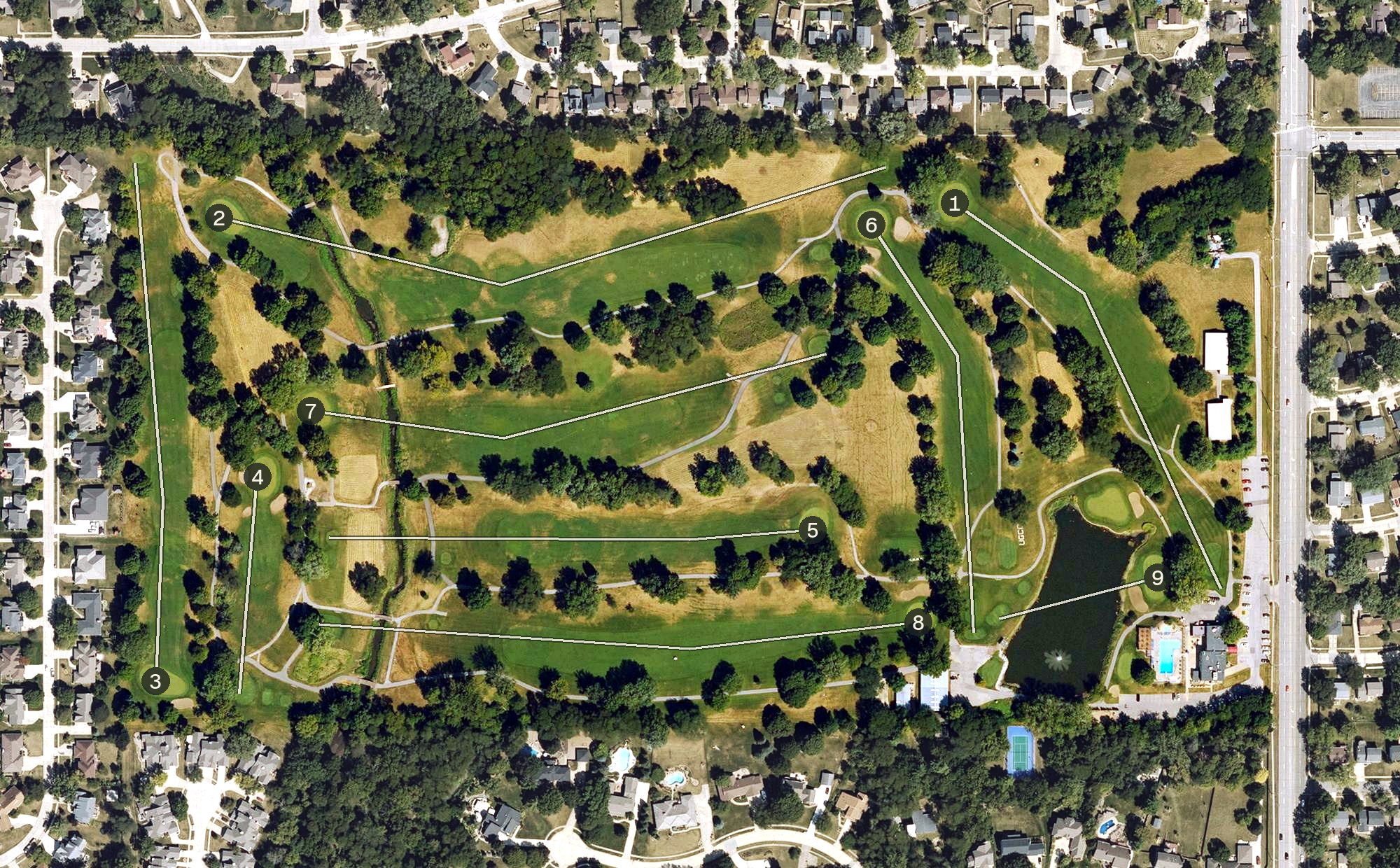 Aerial view of Urbandale Golf & Country Club, IA