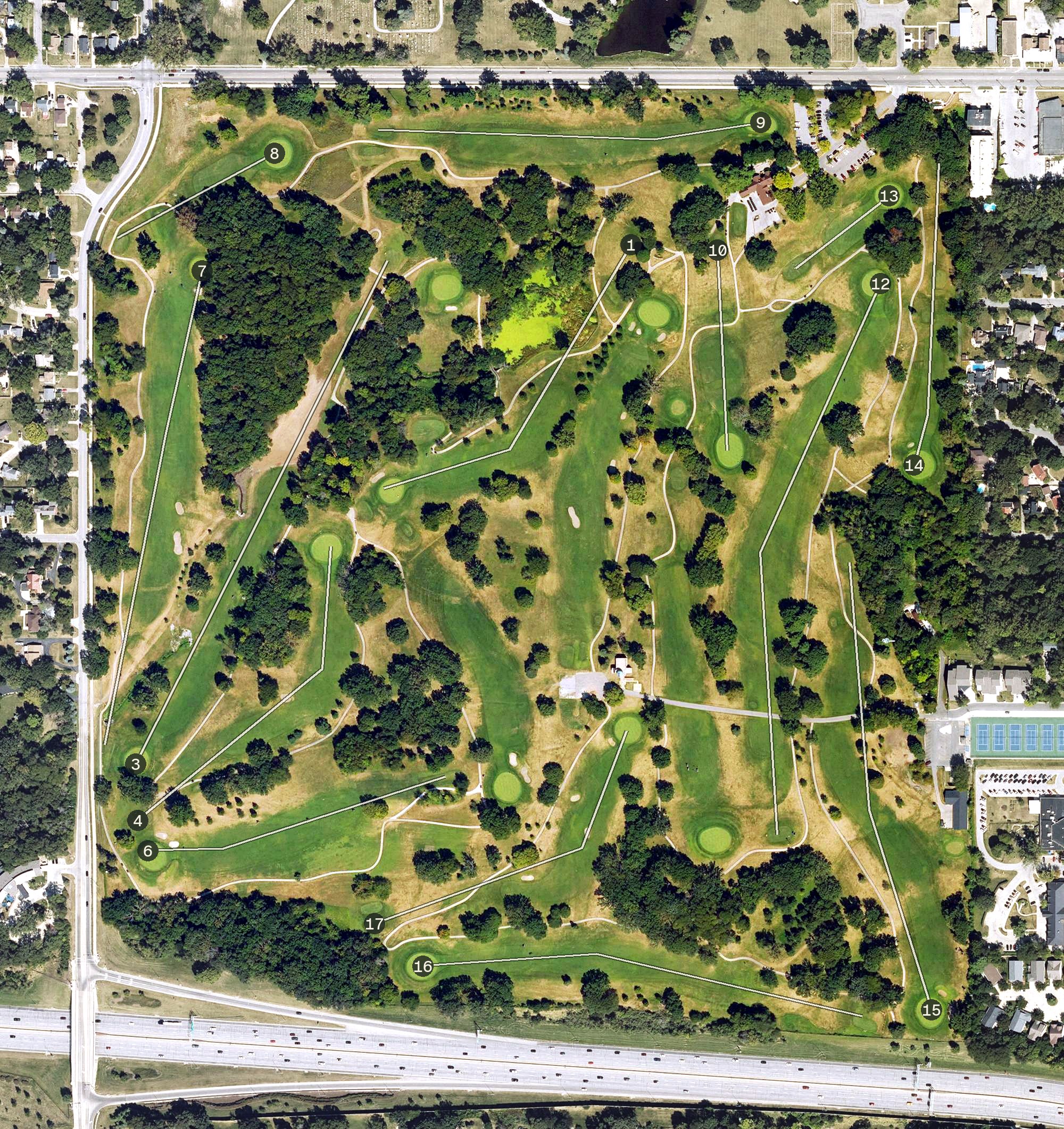 Aerial view of Waveland Golf Course, IA