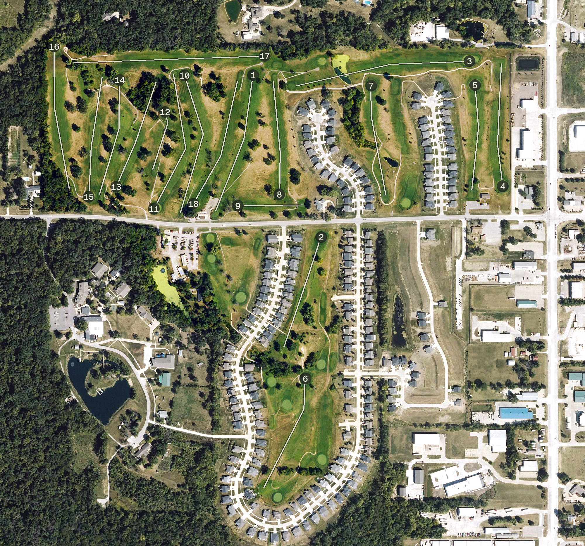 Aerial view of Woodland Hills Golf Course, IA