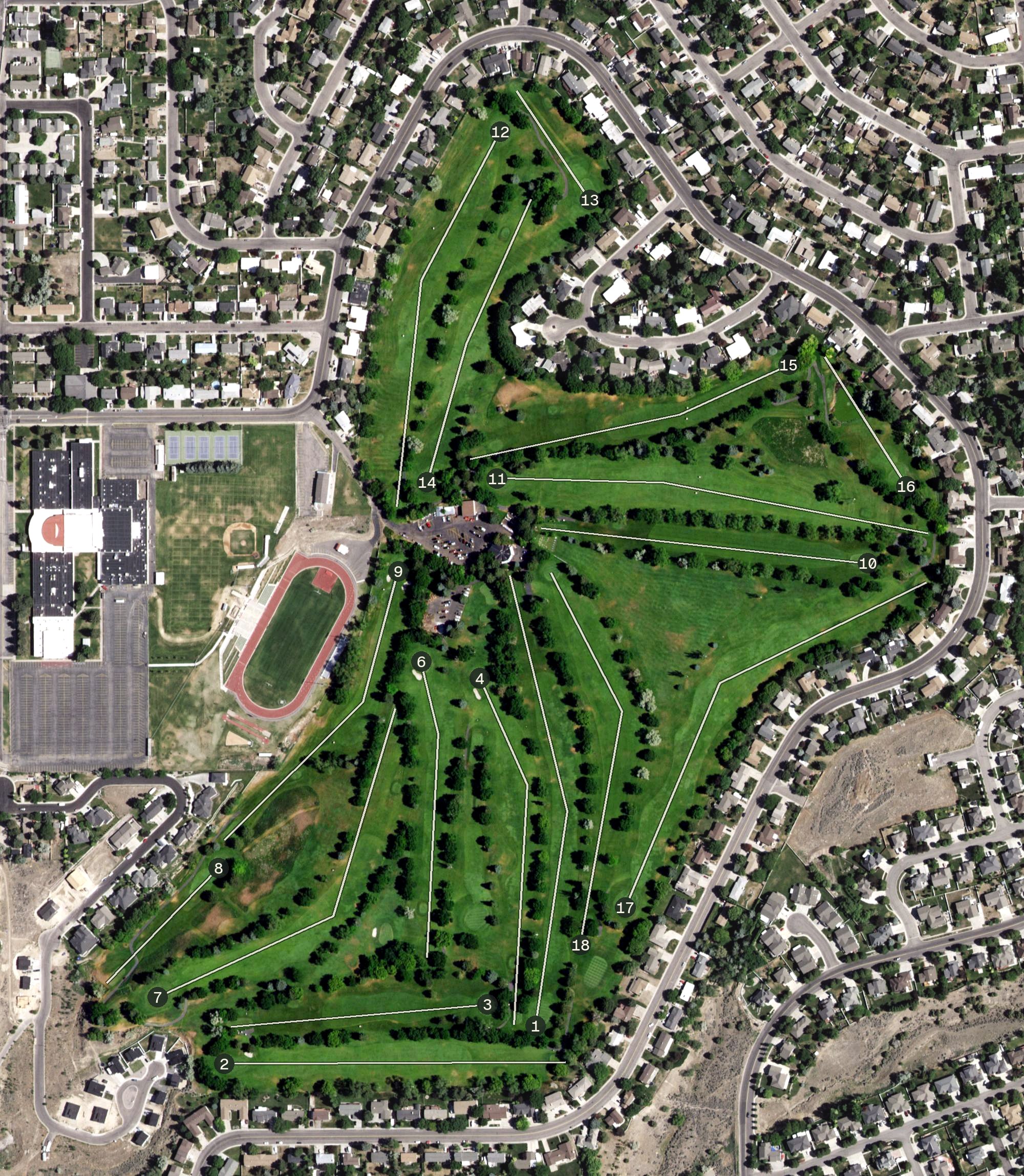Aerial view of Highland Golf Course, ID