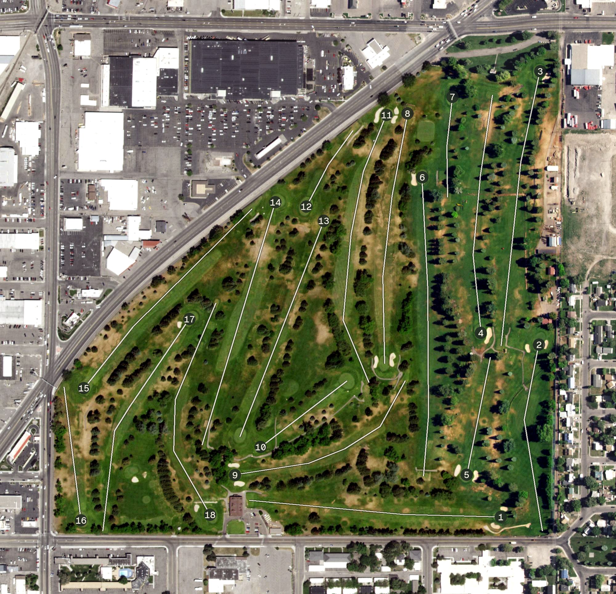 Aerial view of Pinecrest Municipal Golf Course, ID