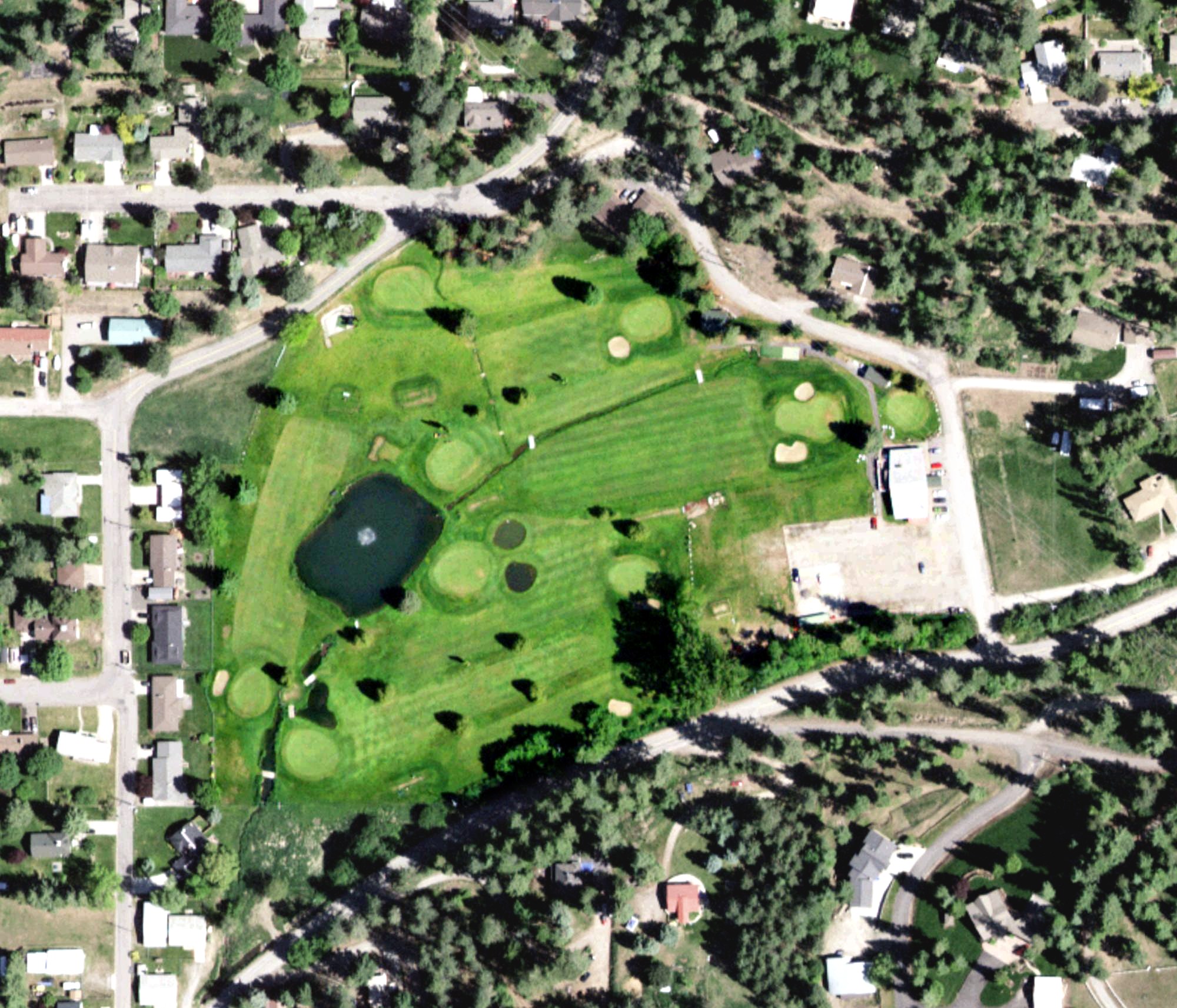 Aerial view of Ponderosa Springs Par 3, ID