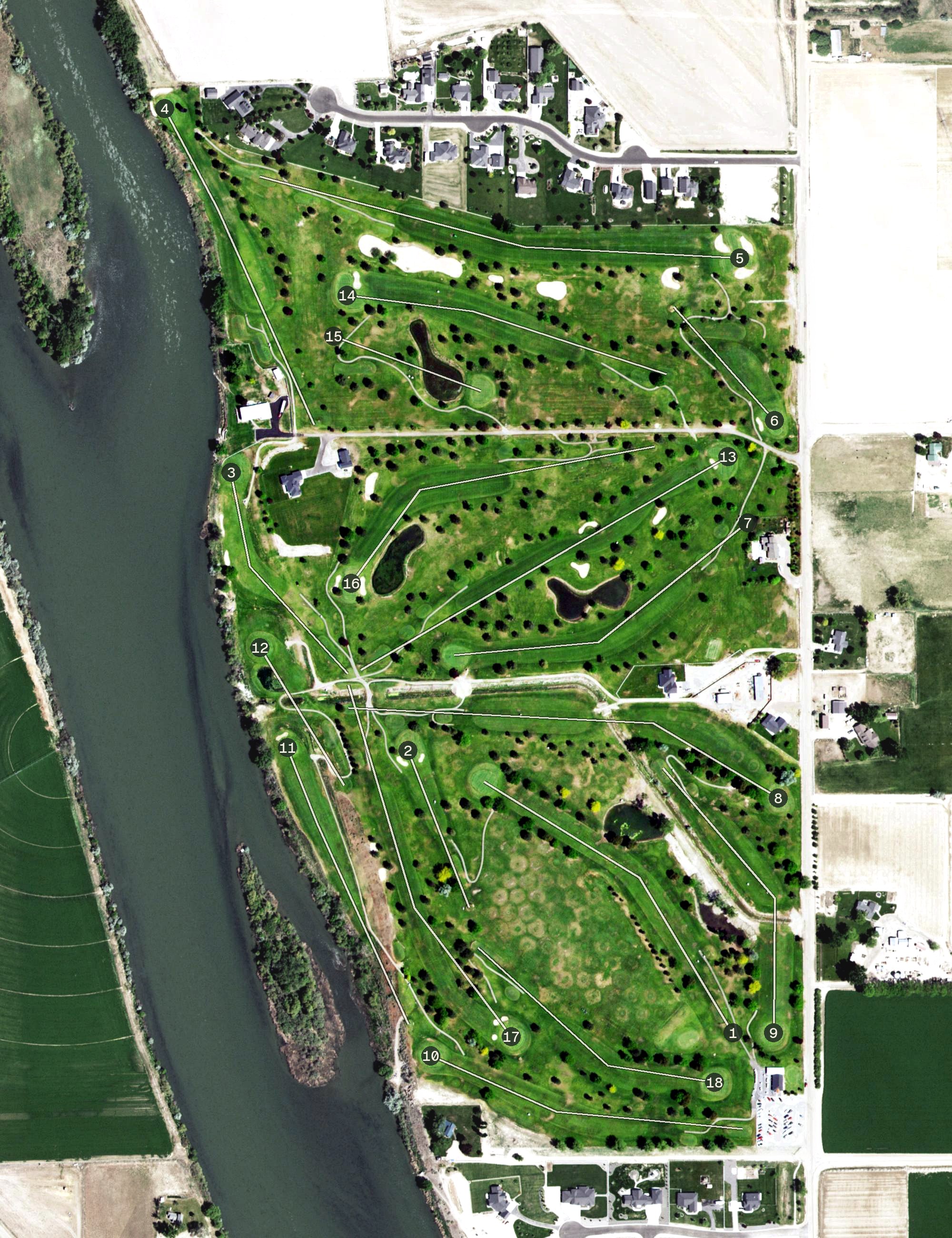 Aerial view of River Bend Golf Course, ID