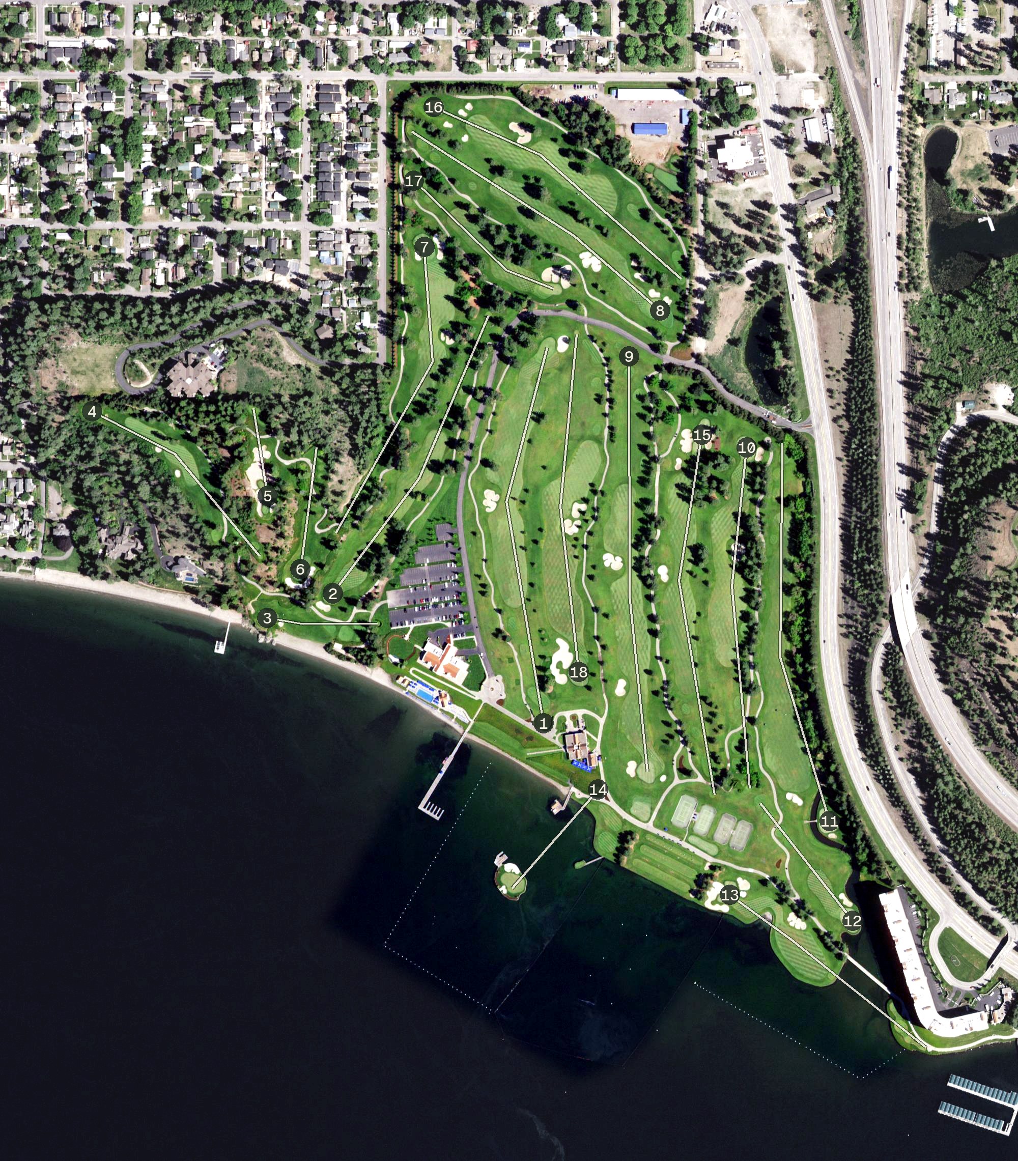 Aerial view of The Coeur d'Alene Resort Golf Course, ID