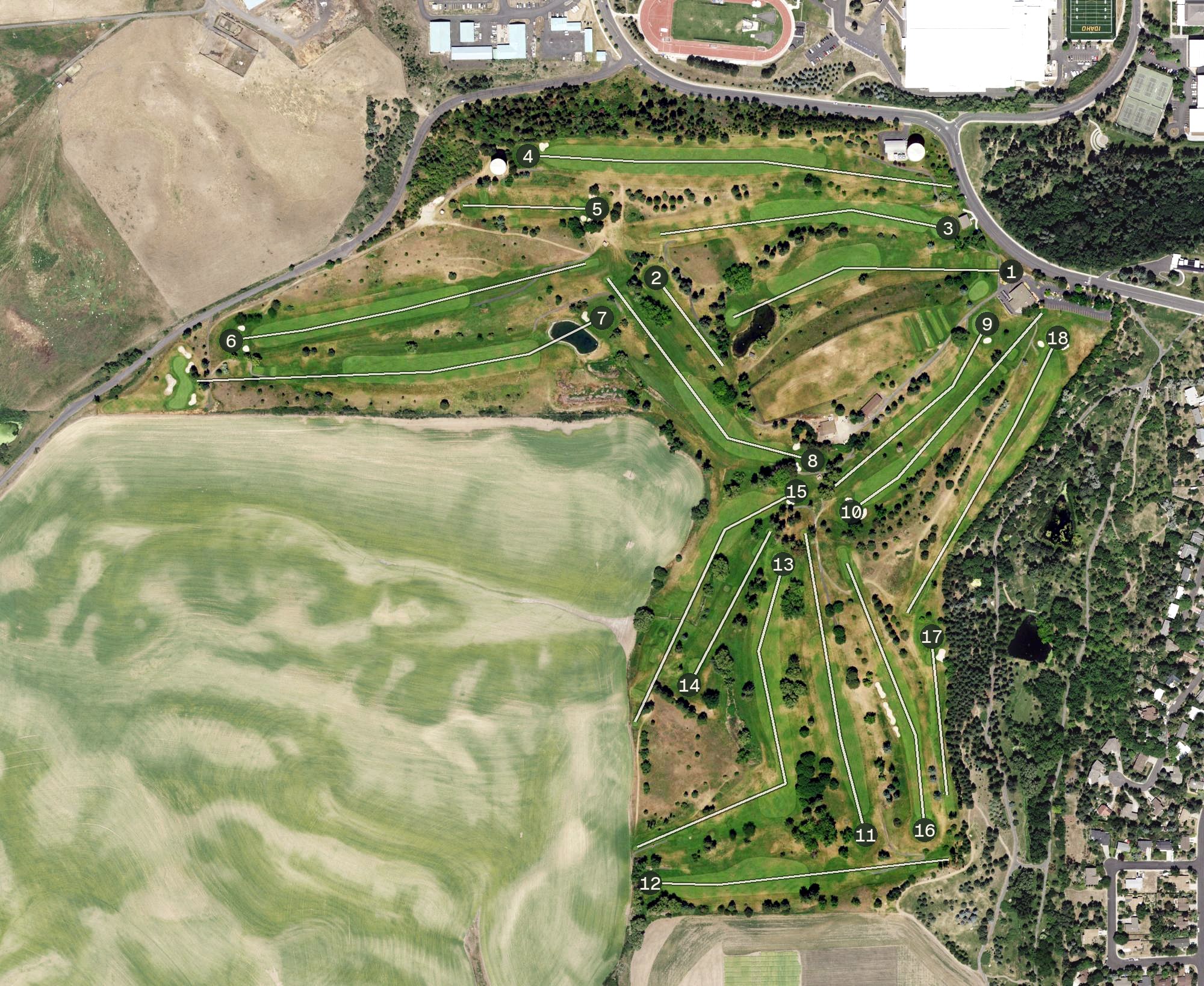 Aerial view of University Golf Course, ID