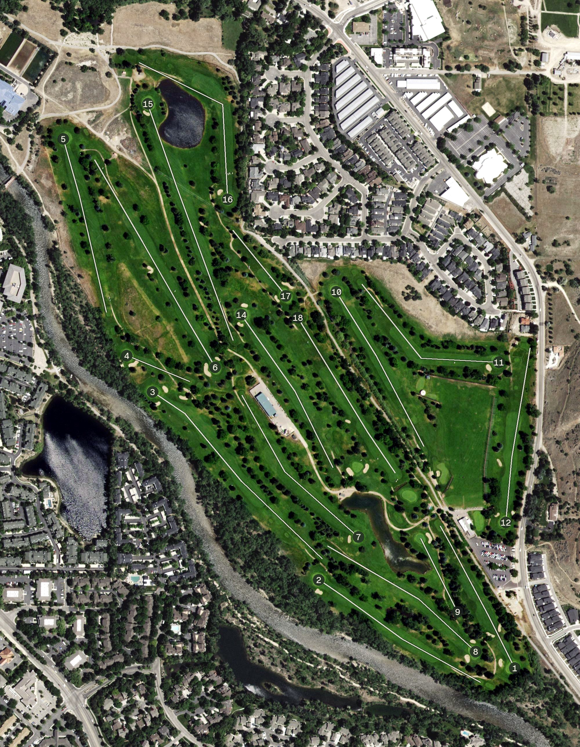 Aerial view of Warm Springs Golf Course, ID