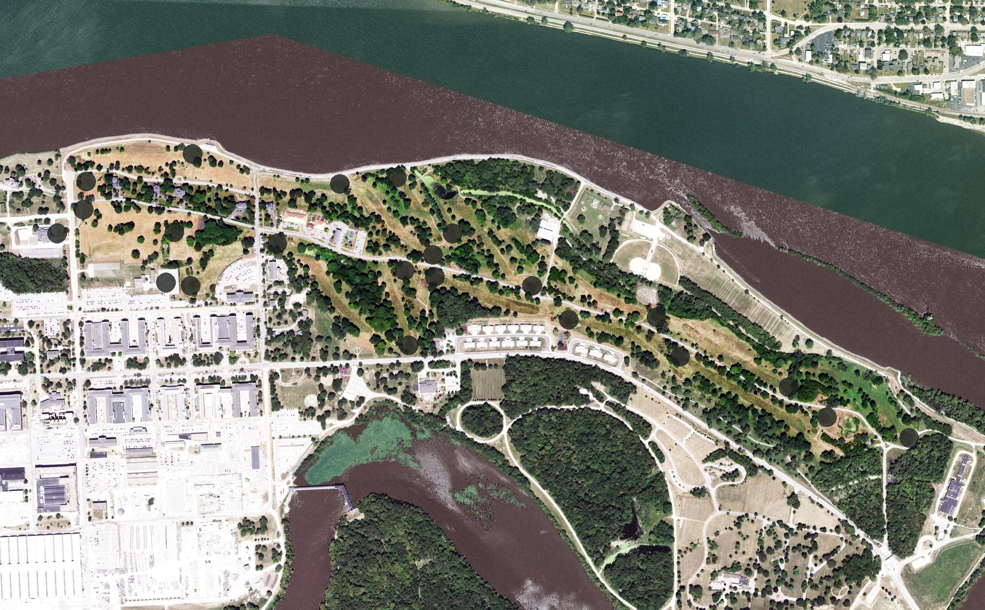 Aerial view of Arsenal Island Golf Course, IL