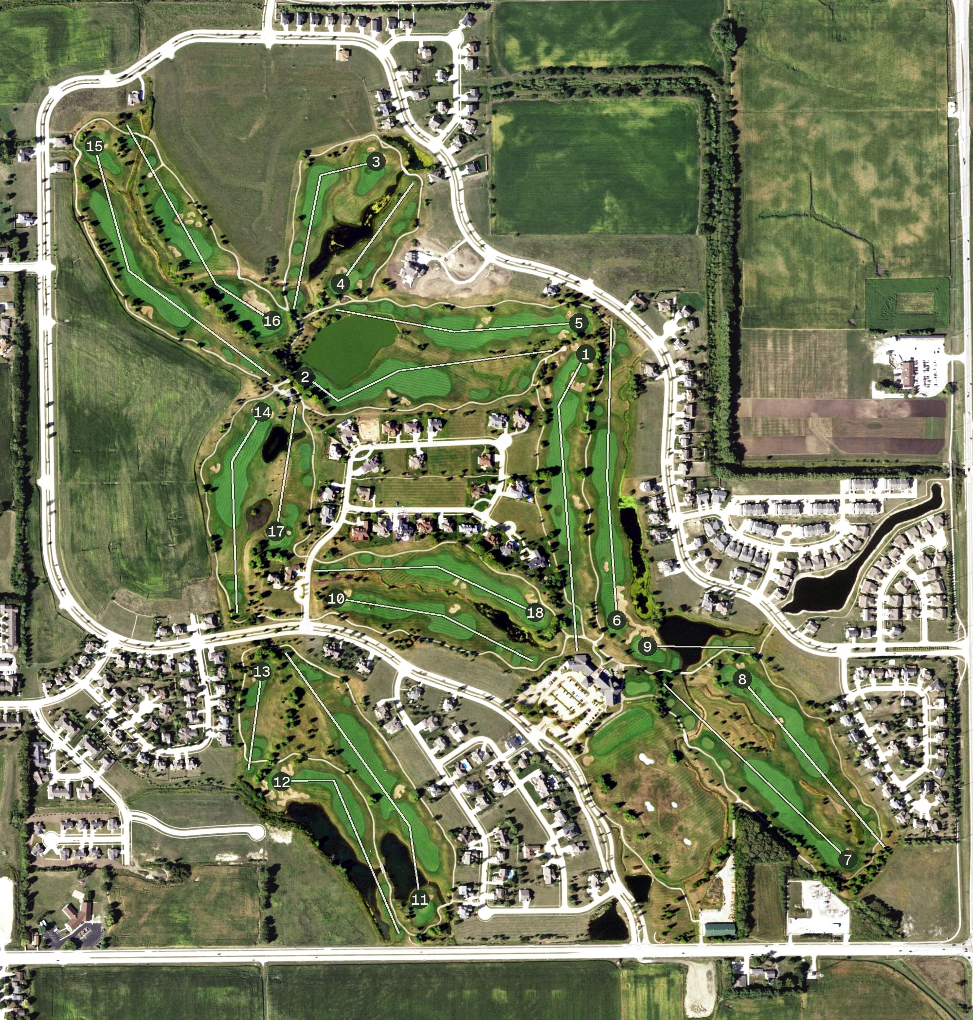 Aerial view of Atkins Golf Club at the University of Illinois, IL