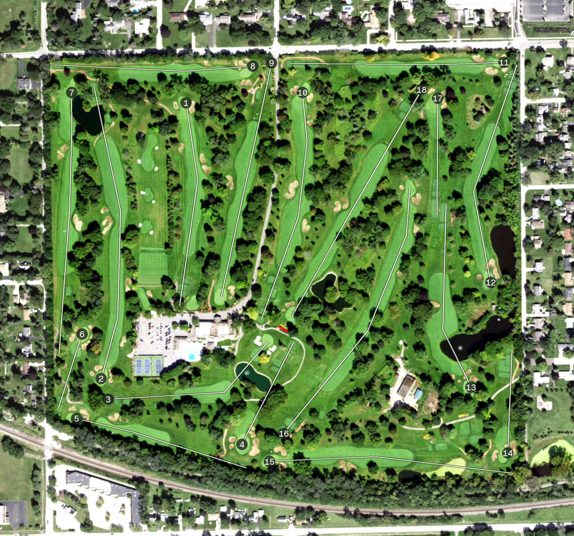 Aerial view of Aurora Country Club, IL