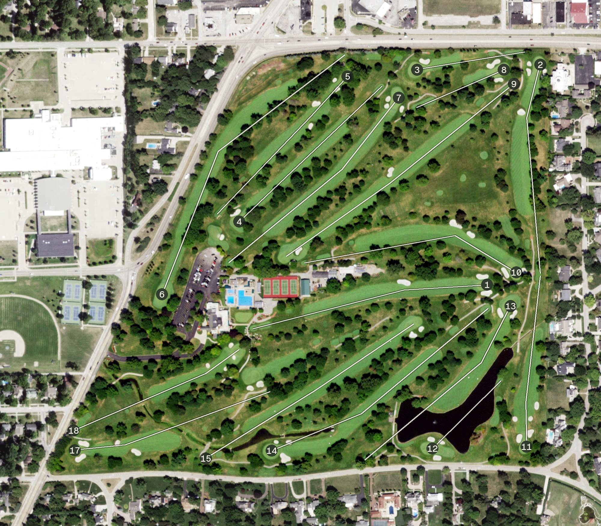 Aerial view of Bloomington Country Club, IL