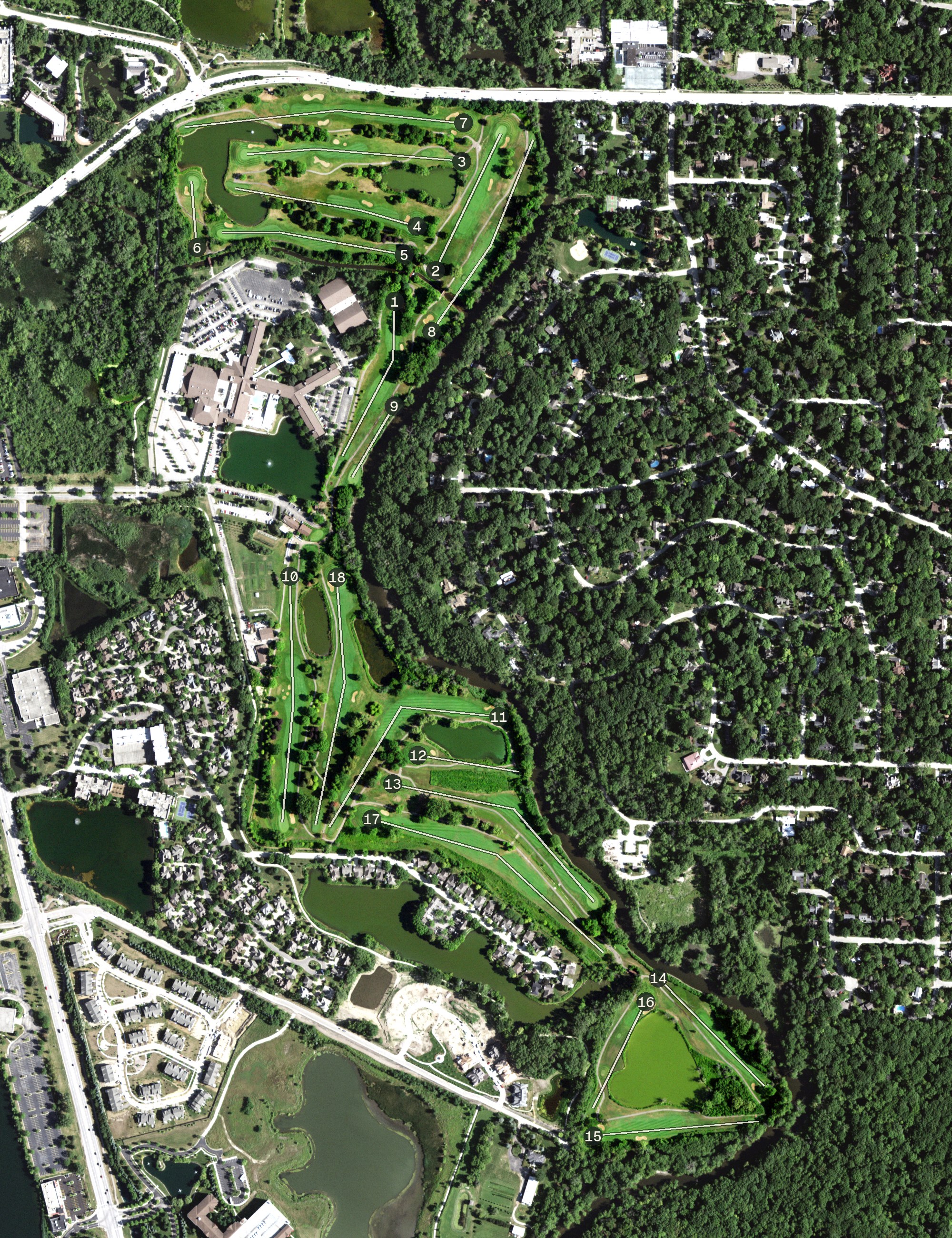 Aerial view of Crane's Landing Golf Club at Marriott Lincolnshire Resort, IL