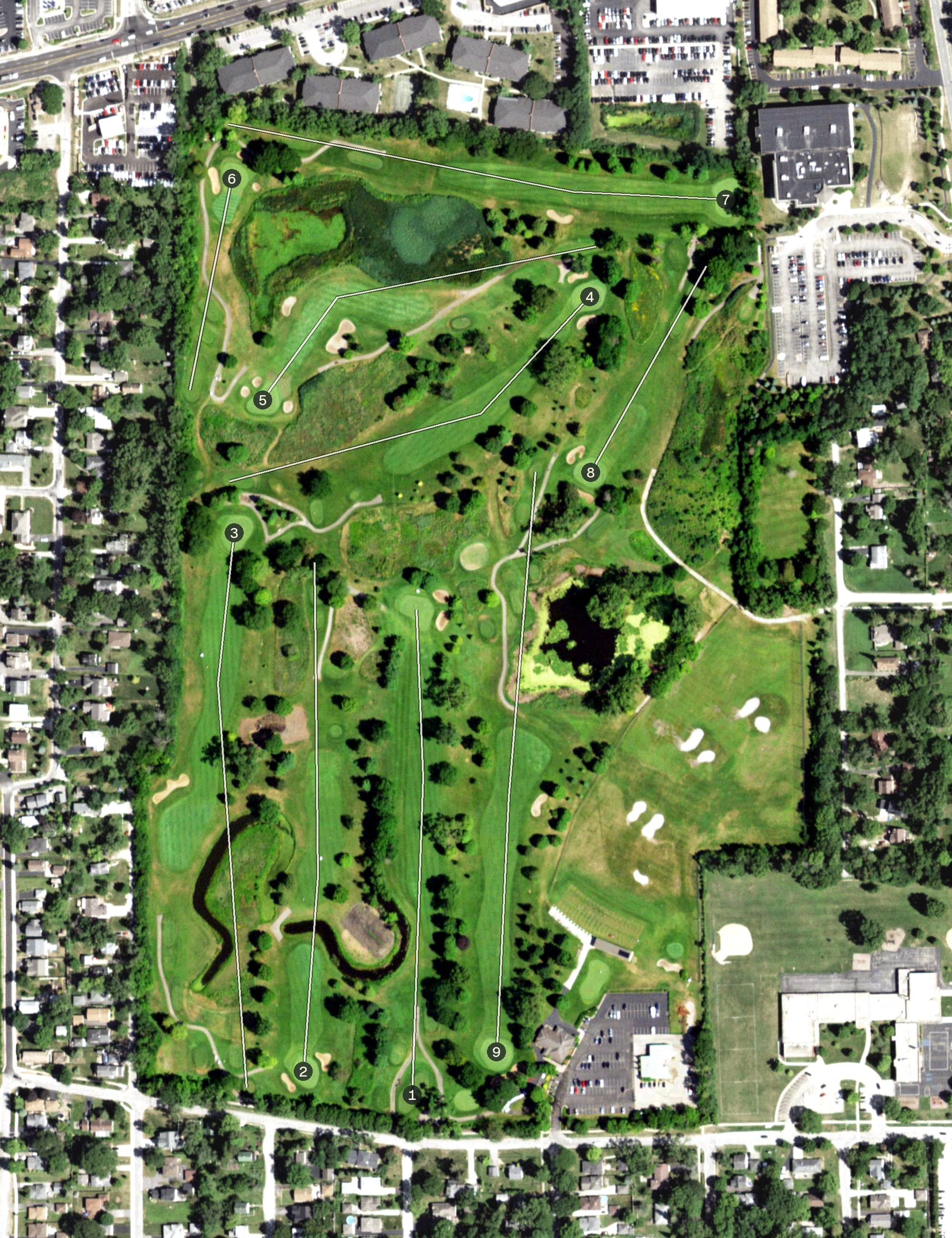 Aerial view of Downers Grove Golf Club, IL