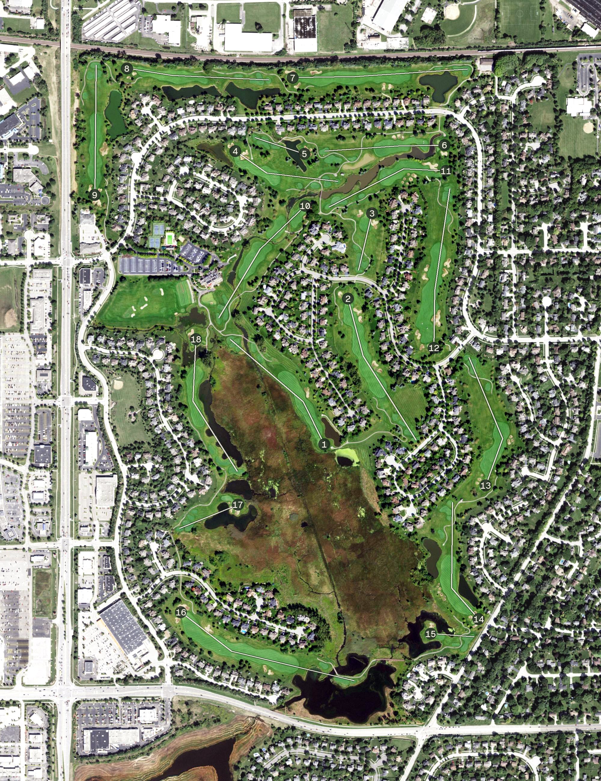 Aerial view of Eaglebrook Country Club, IL