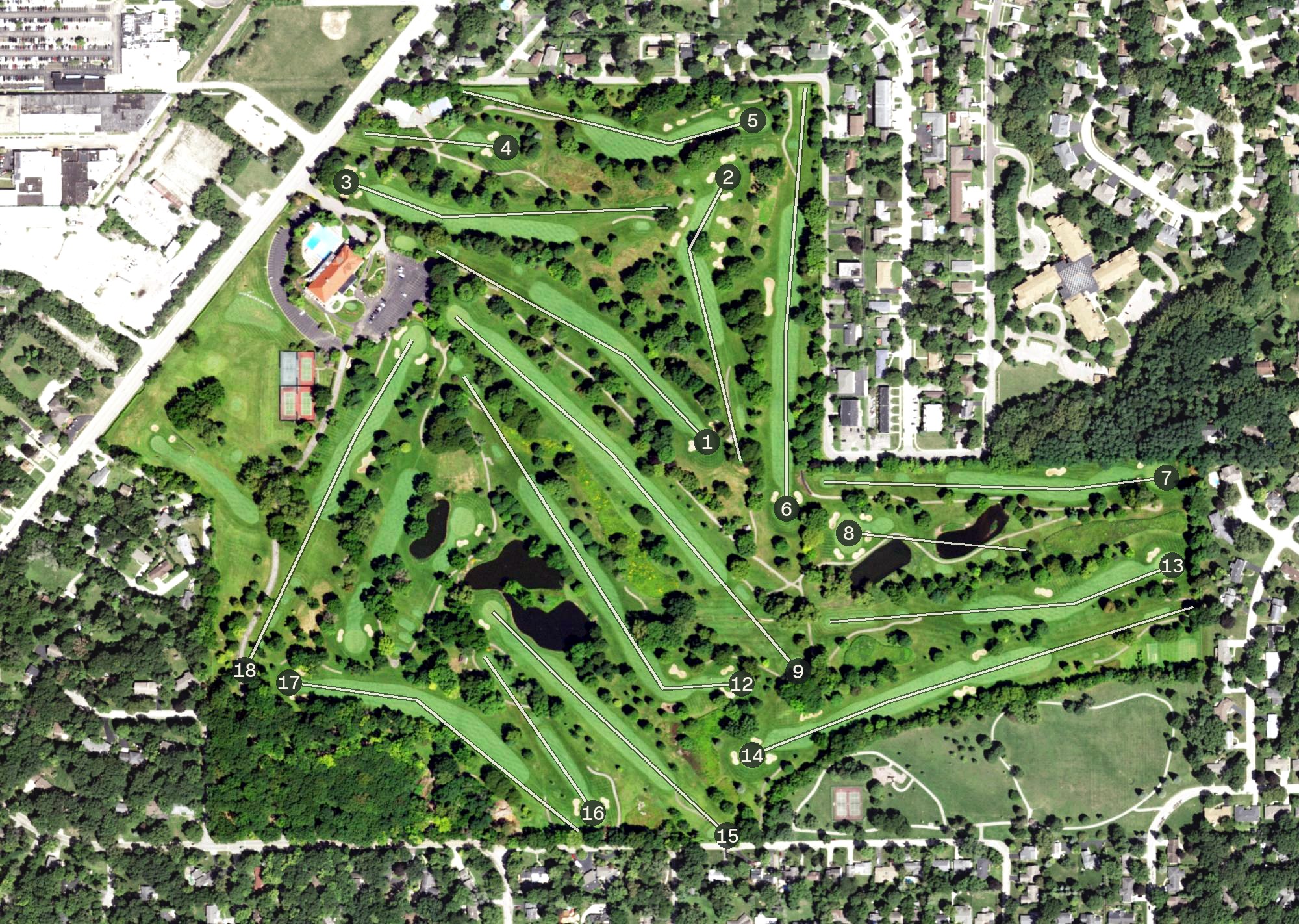 Aerial view of Forest Hills Country Club, IL
