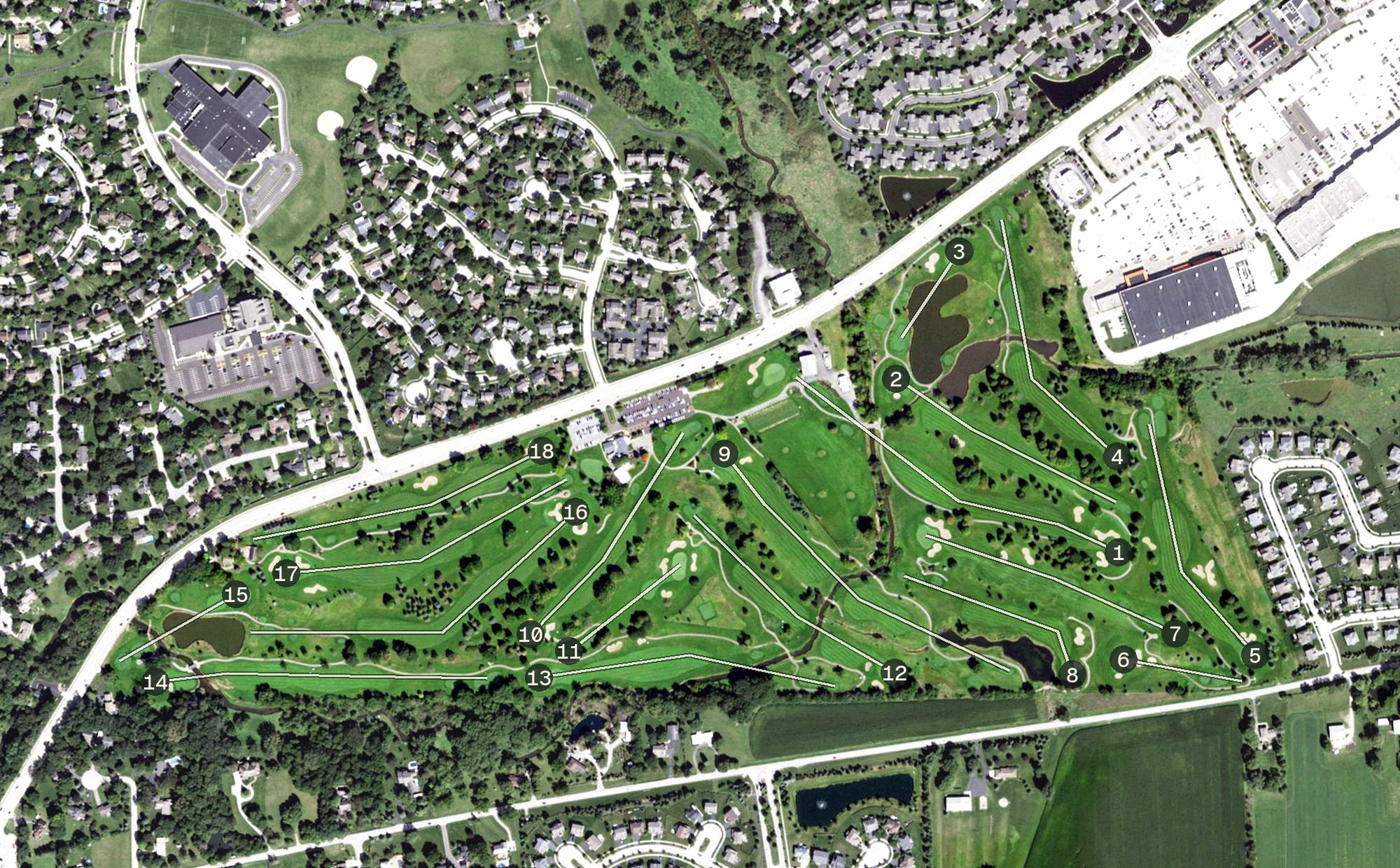 Aerial view of Fox Bend Golf Course, IL