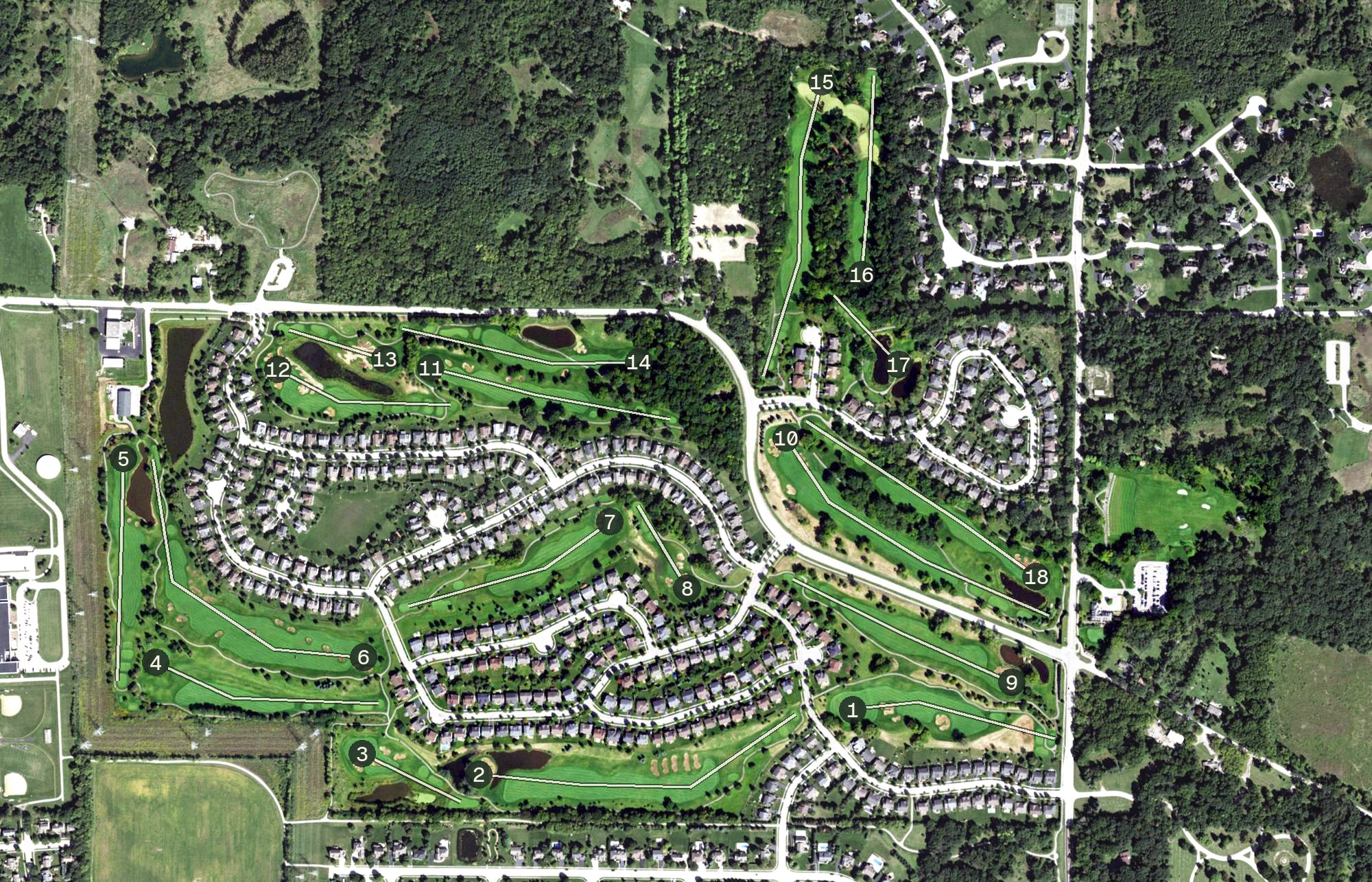 Aerial view of Foxford Hills Golf Course, IL