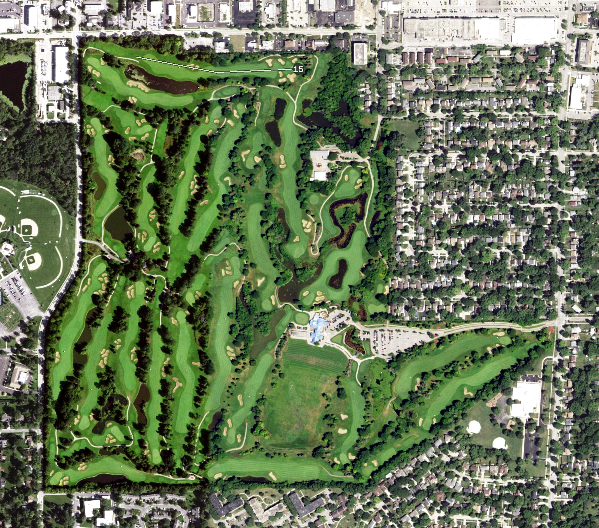 Aerial view of Glen Ellyn Village Links Golf Course, IL