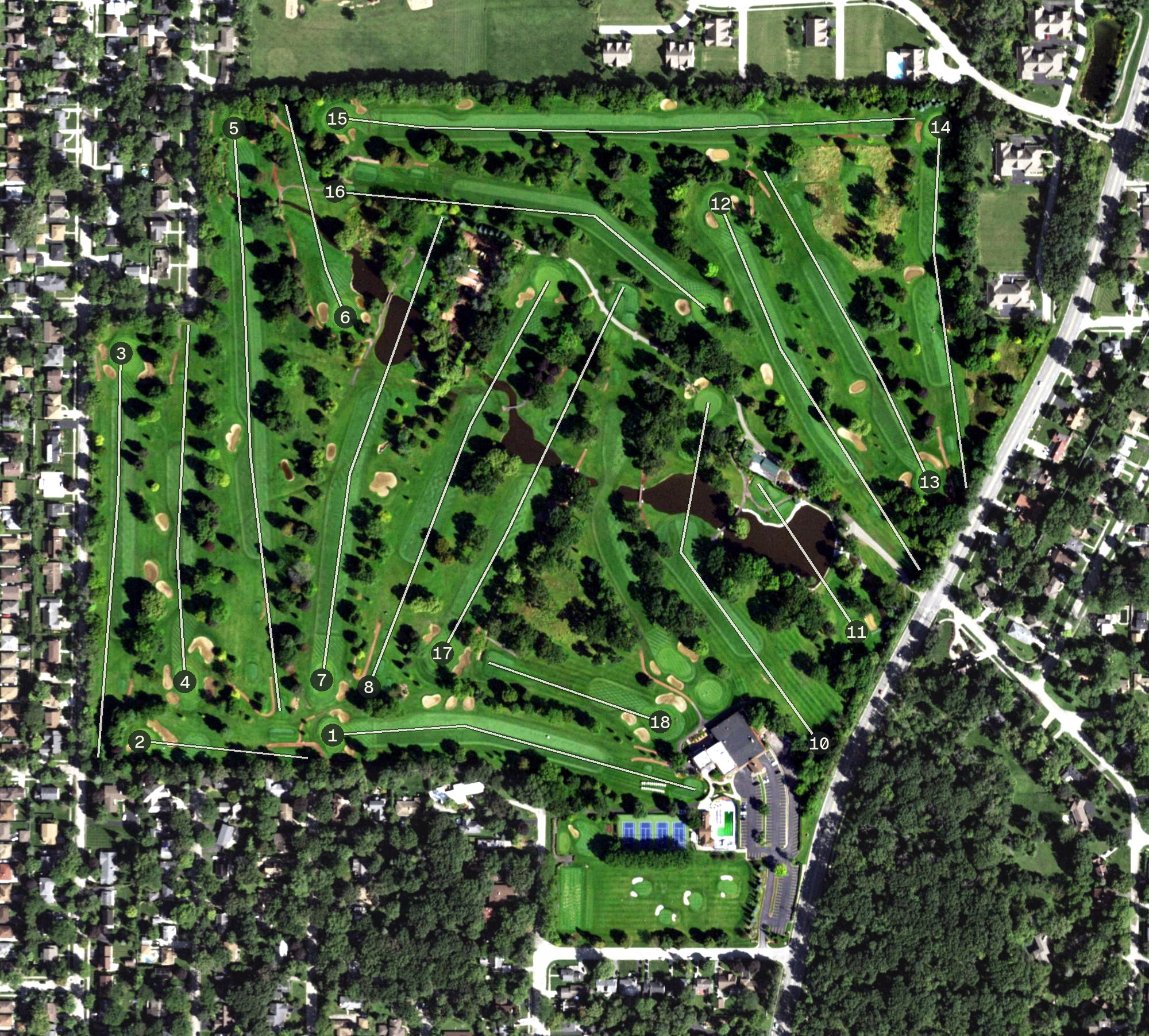 Aerial view of Glen Flora Country Club, IL