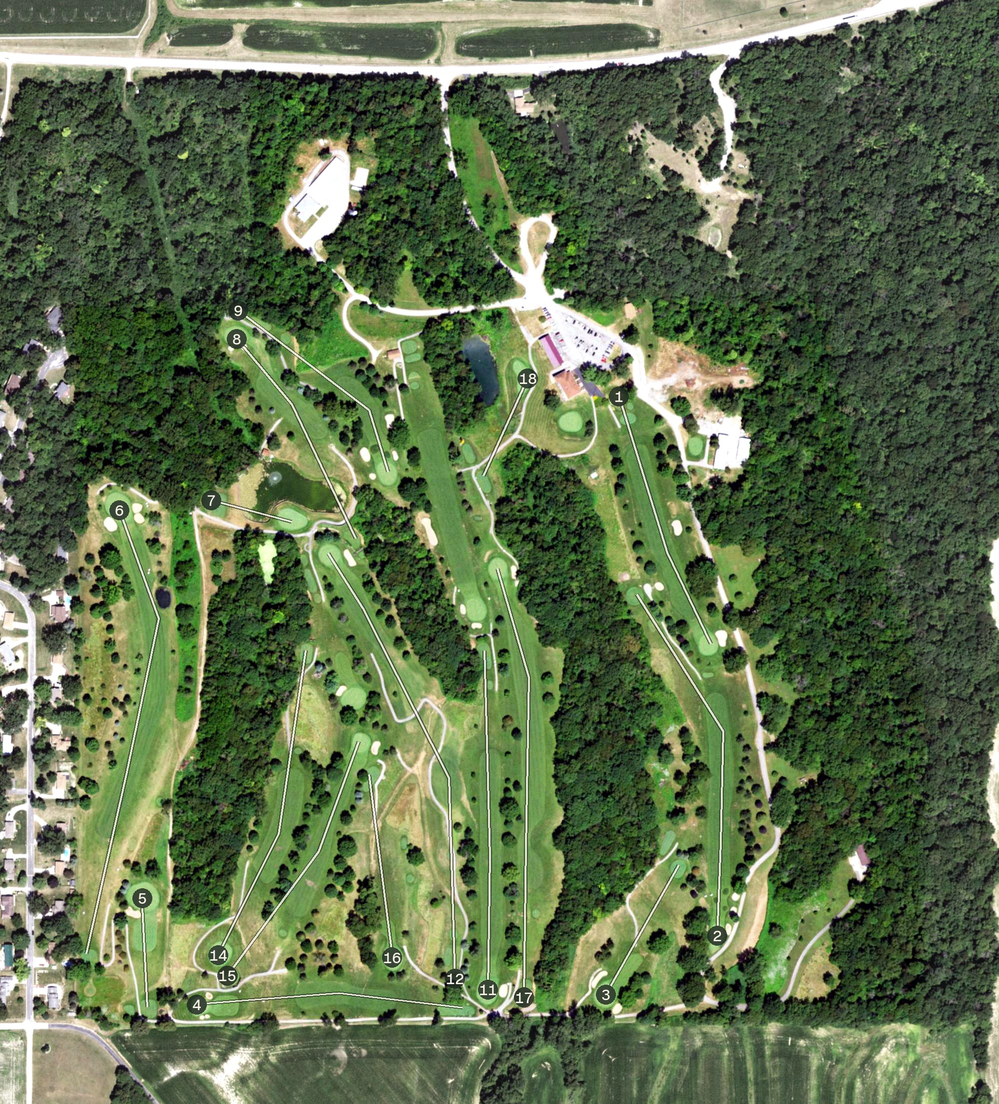 Aerial view of Indian Bluff Forest Preserve Golf Course, IL