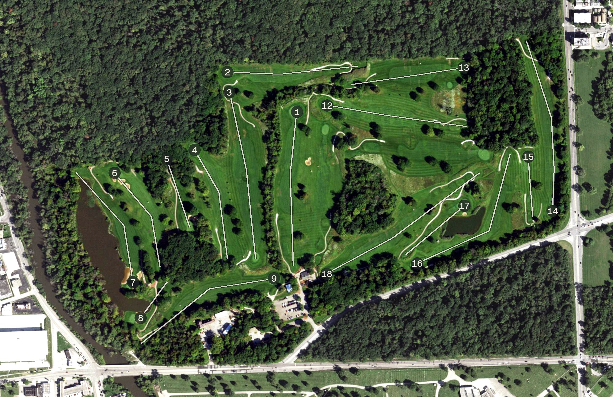 Aerial view of Indian Boundary Golf Course, IL