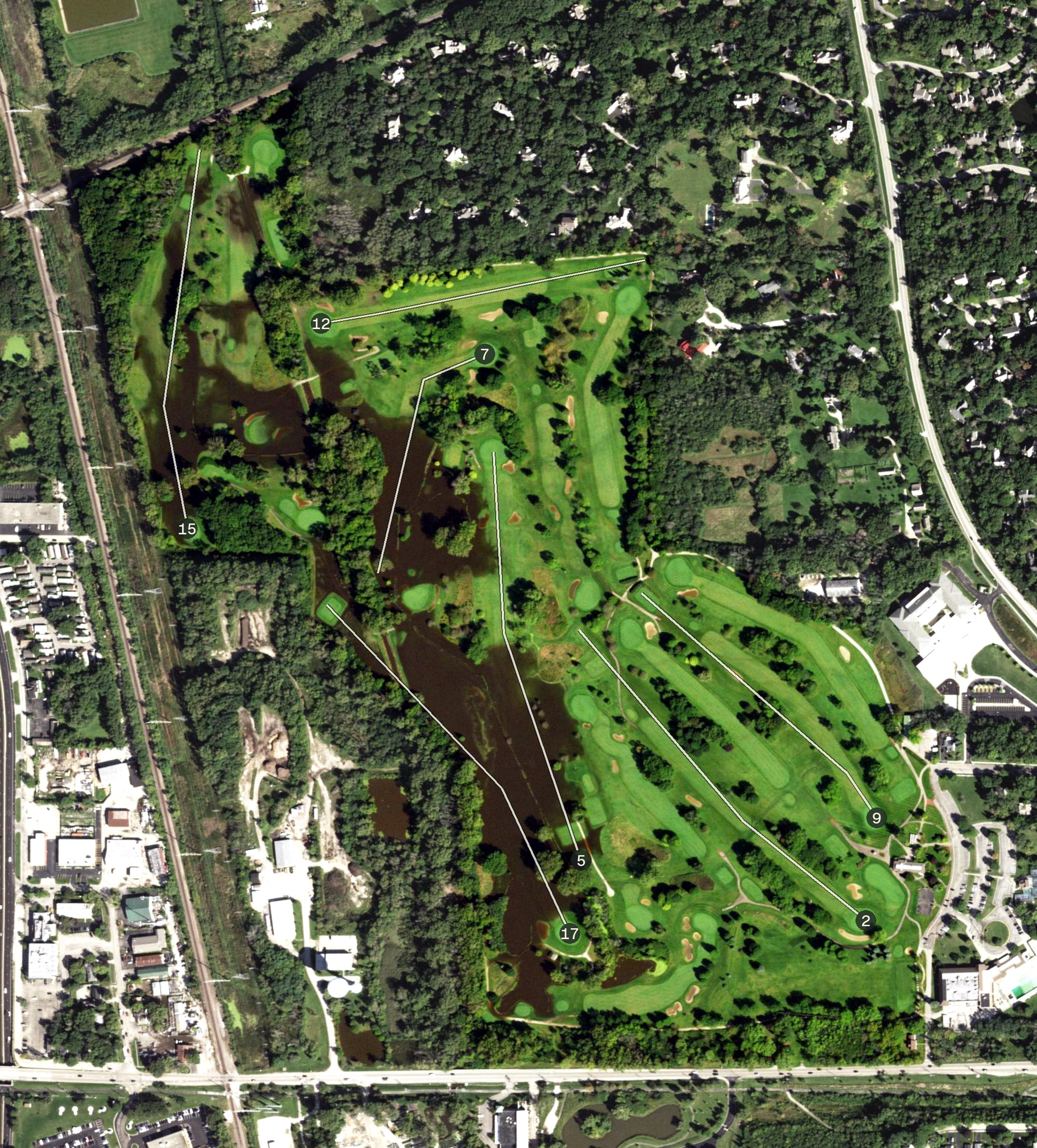 Aerial view of Lake Bluff Golf Course, IL