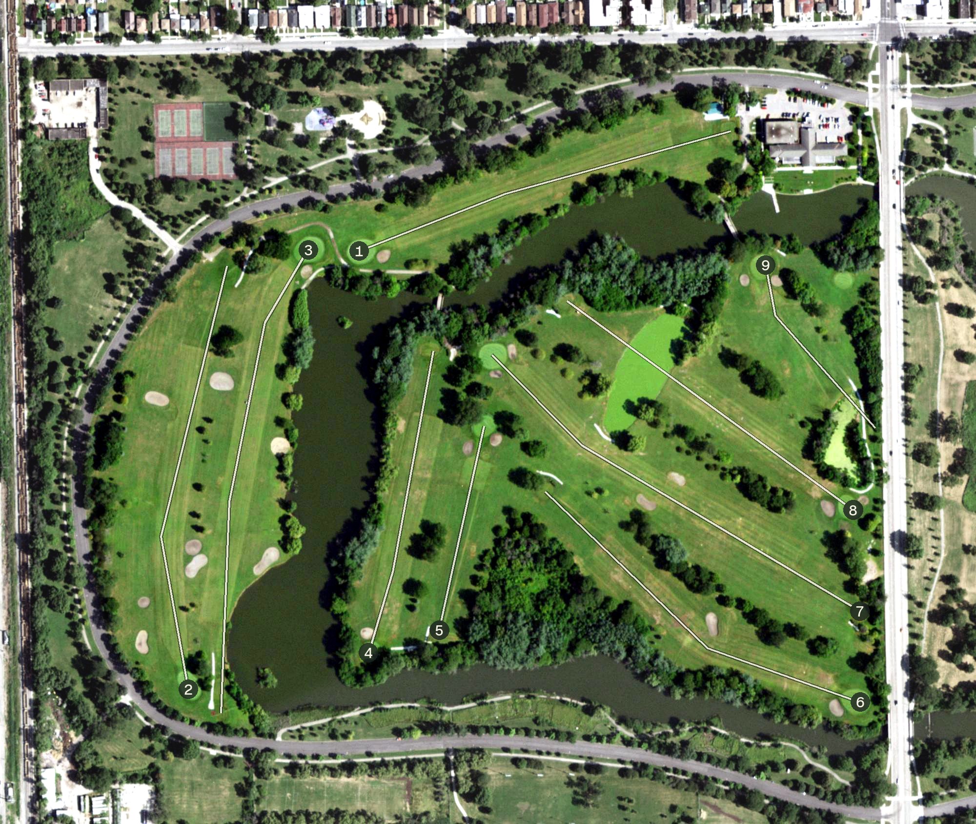 Aerial view of Marquette Park Golf Course, IL