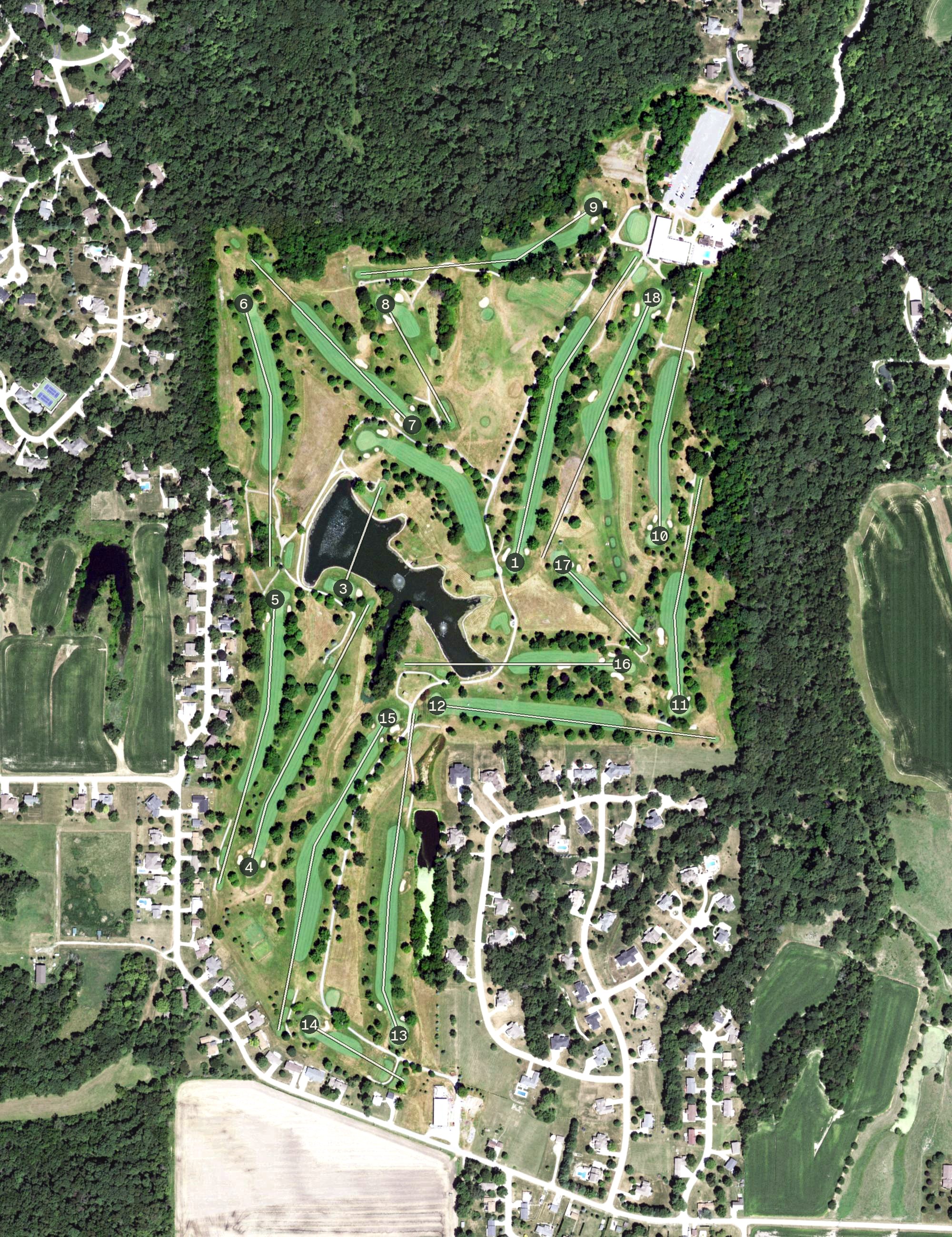Aerial view of Oakwood Country Club, IL