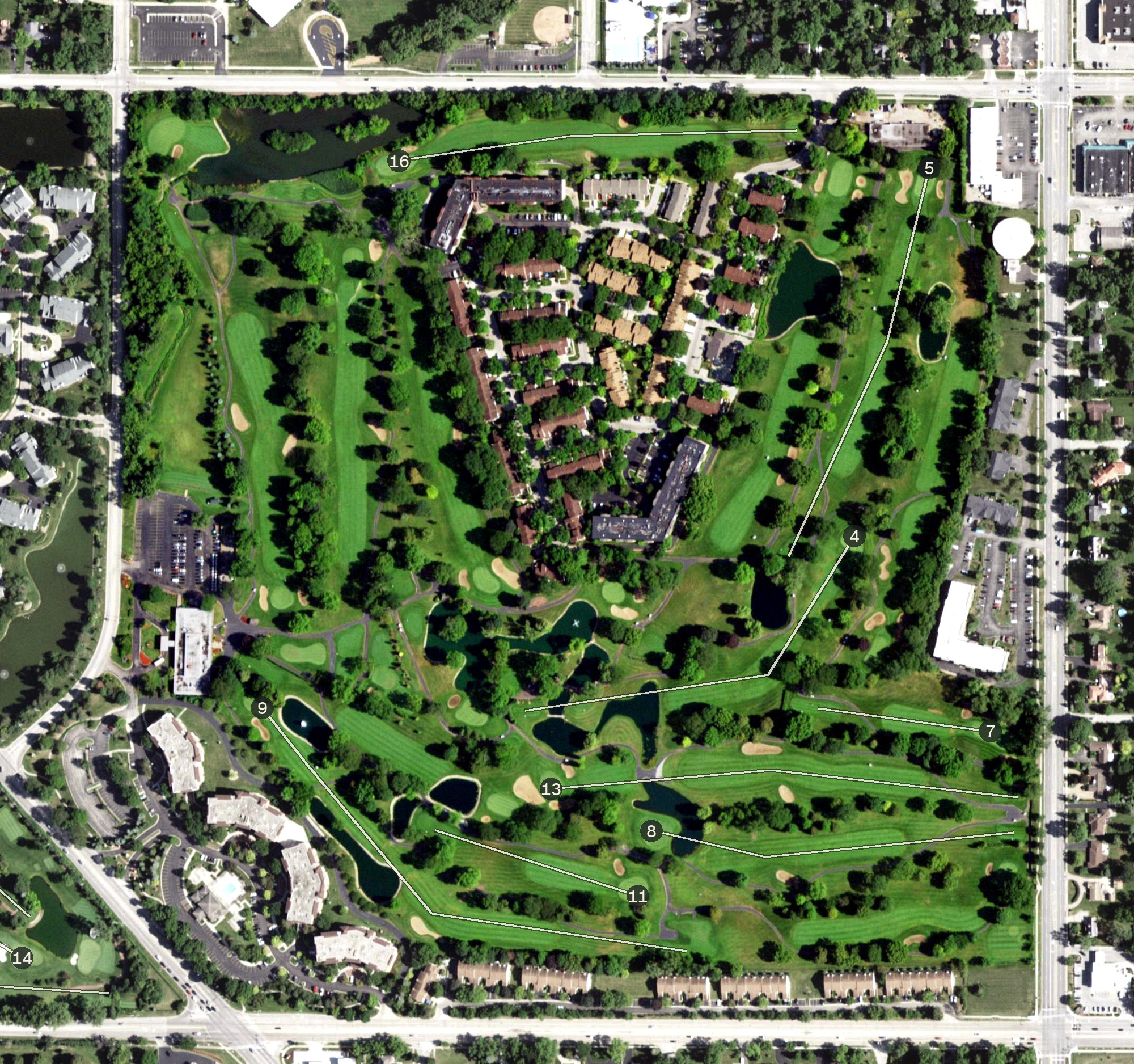 Aerial view of Old Orchard Country Club, IL