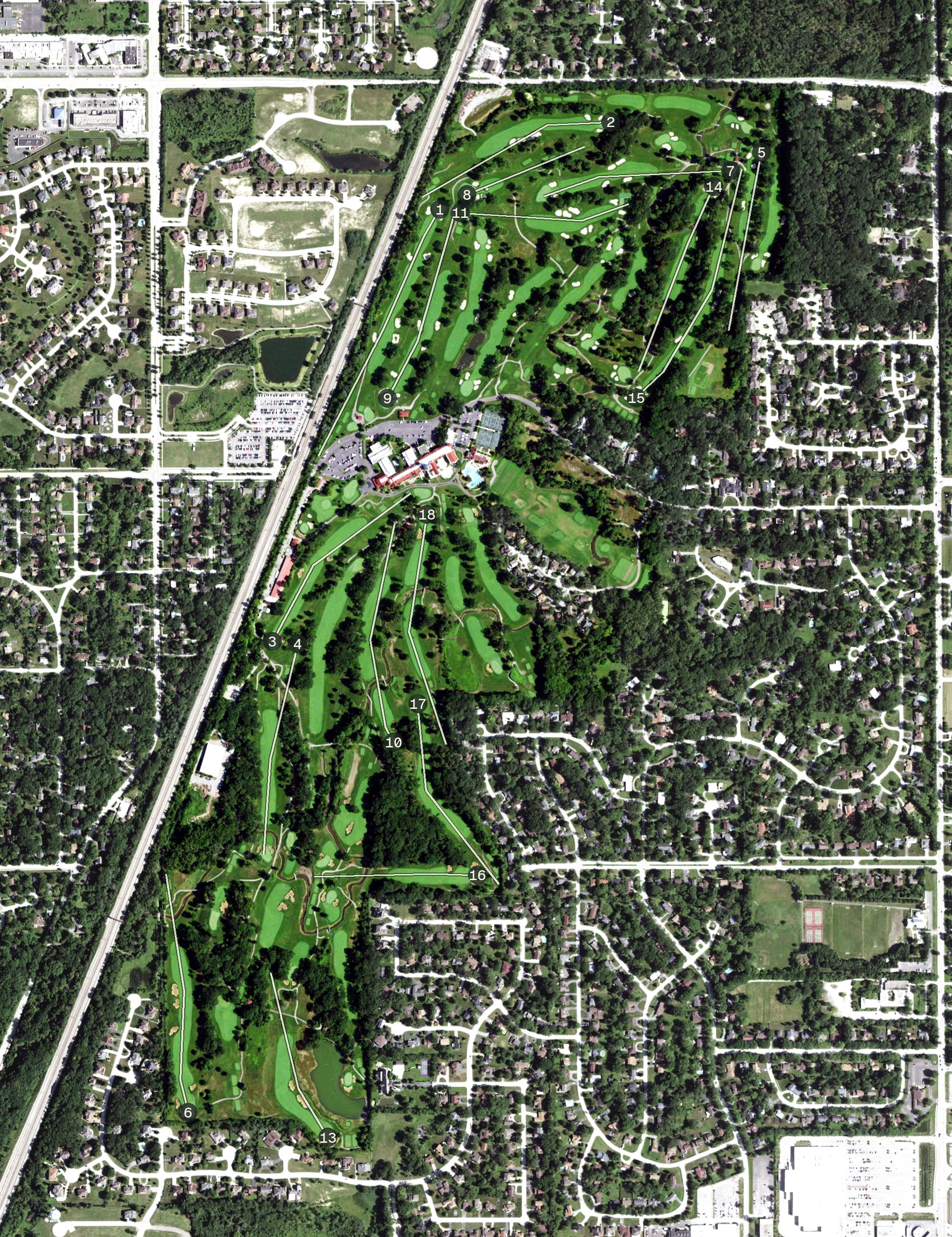 Aerial view of Olympia Fields Country Club, IL
