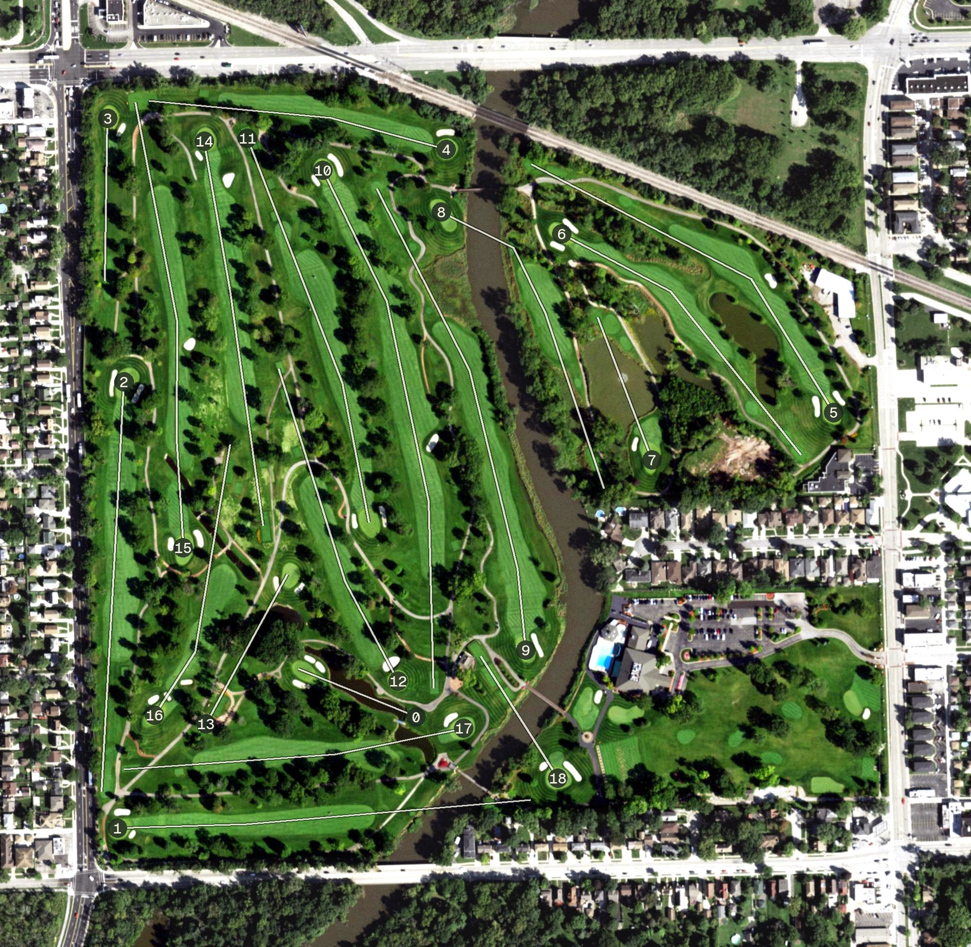 Aerial view of Riverside Golf Club, IL