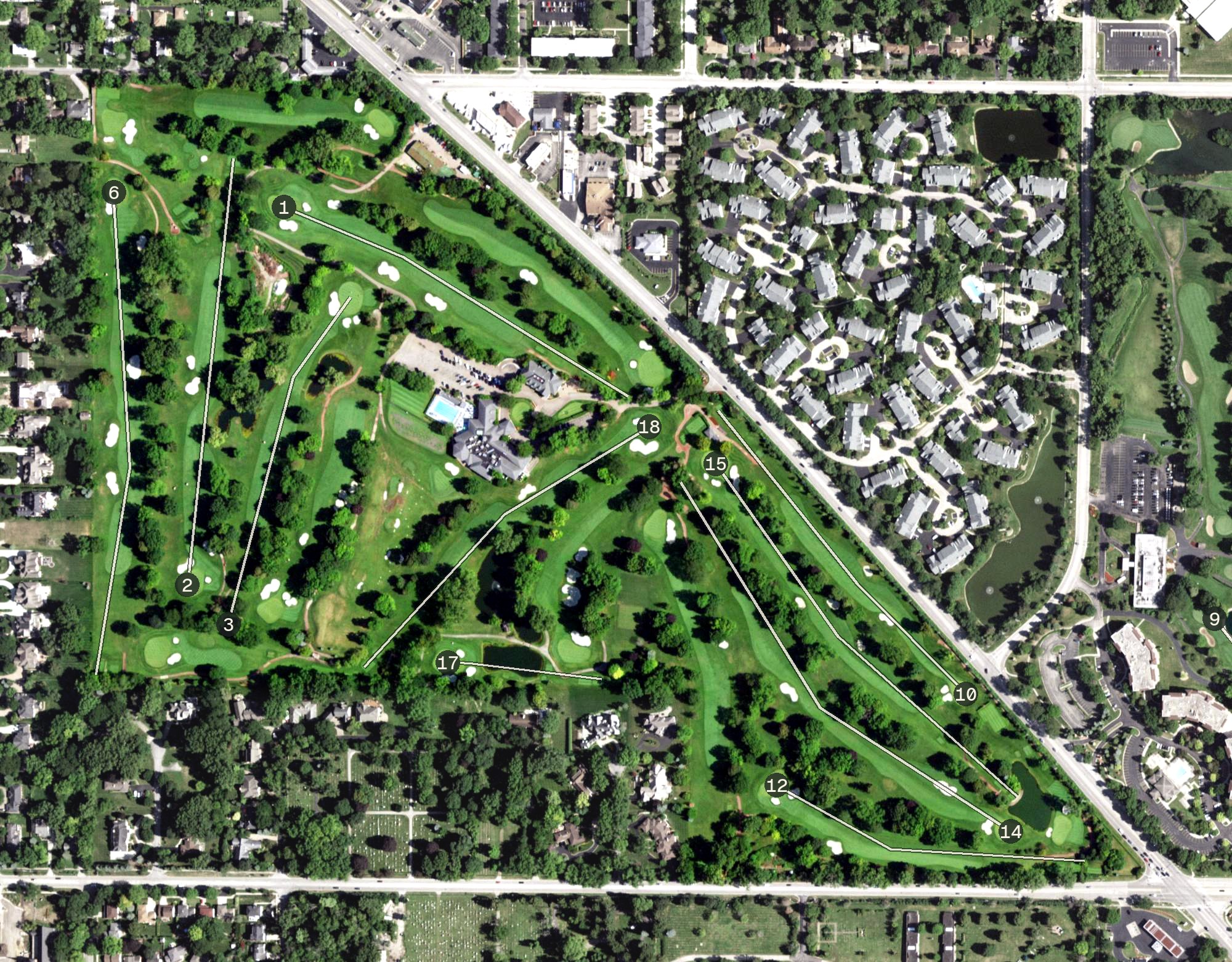 Aerial view of Rolling Green Country Club, IL