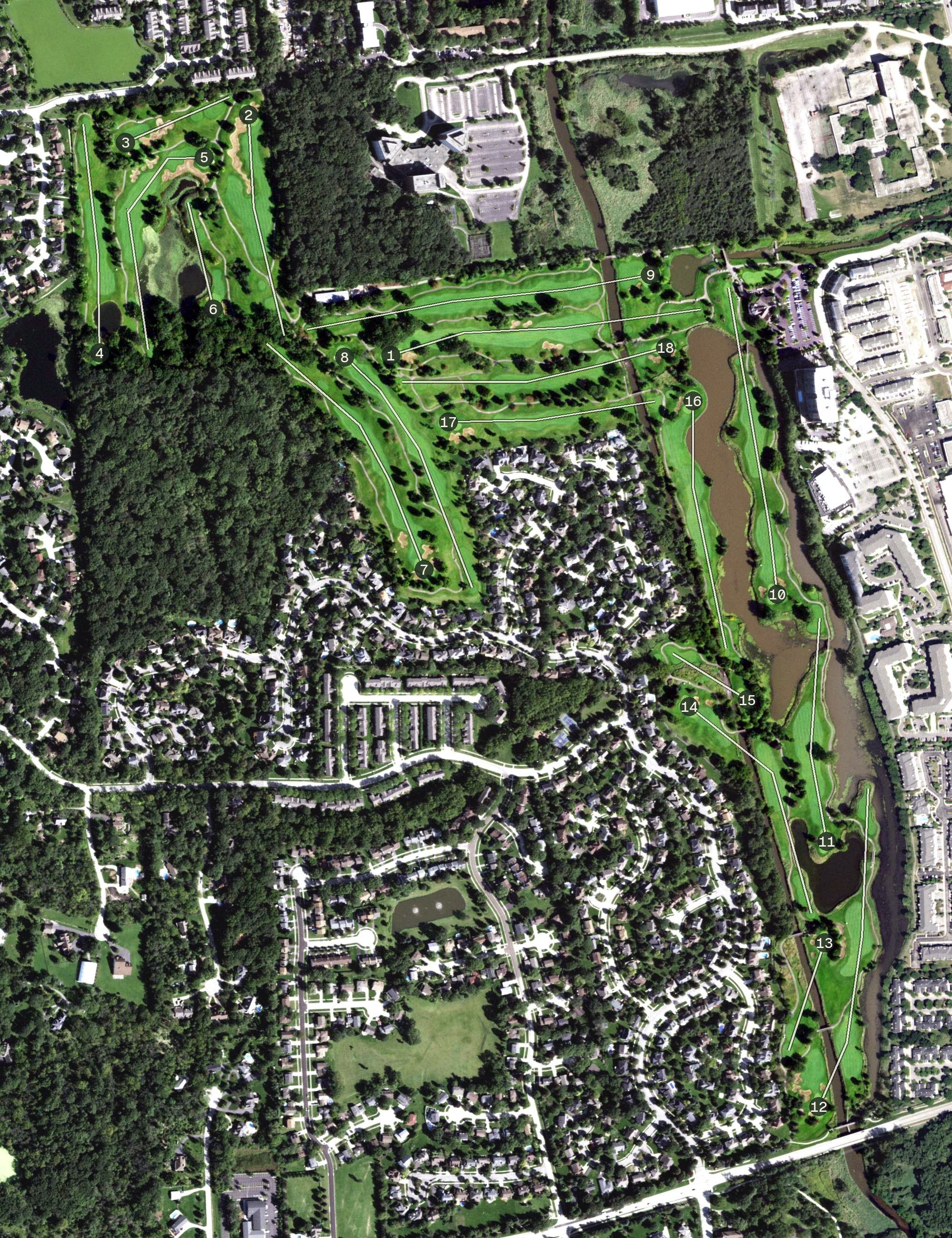 Aerial view of Seven Bridges Golf Club, IL