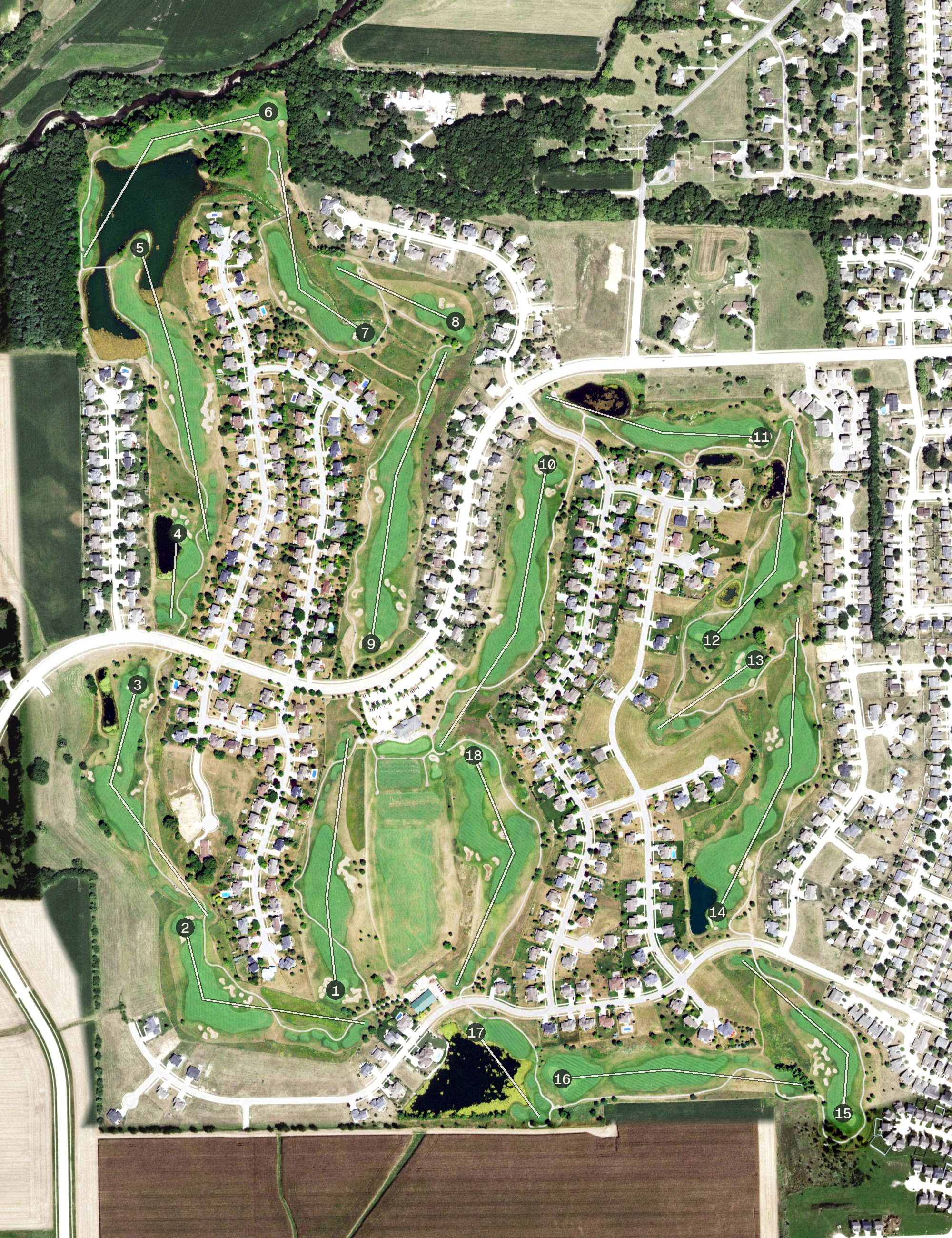 Aerial view of The Den at Fox Creek, IL