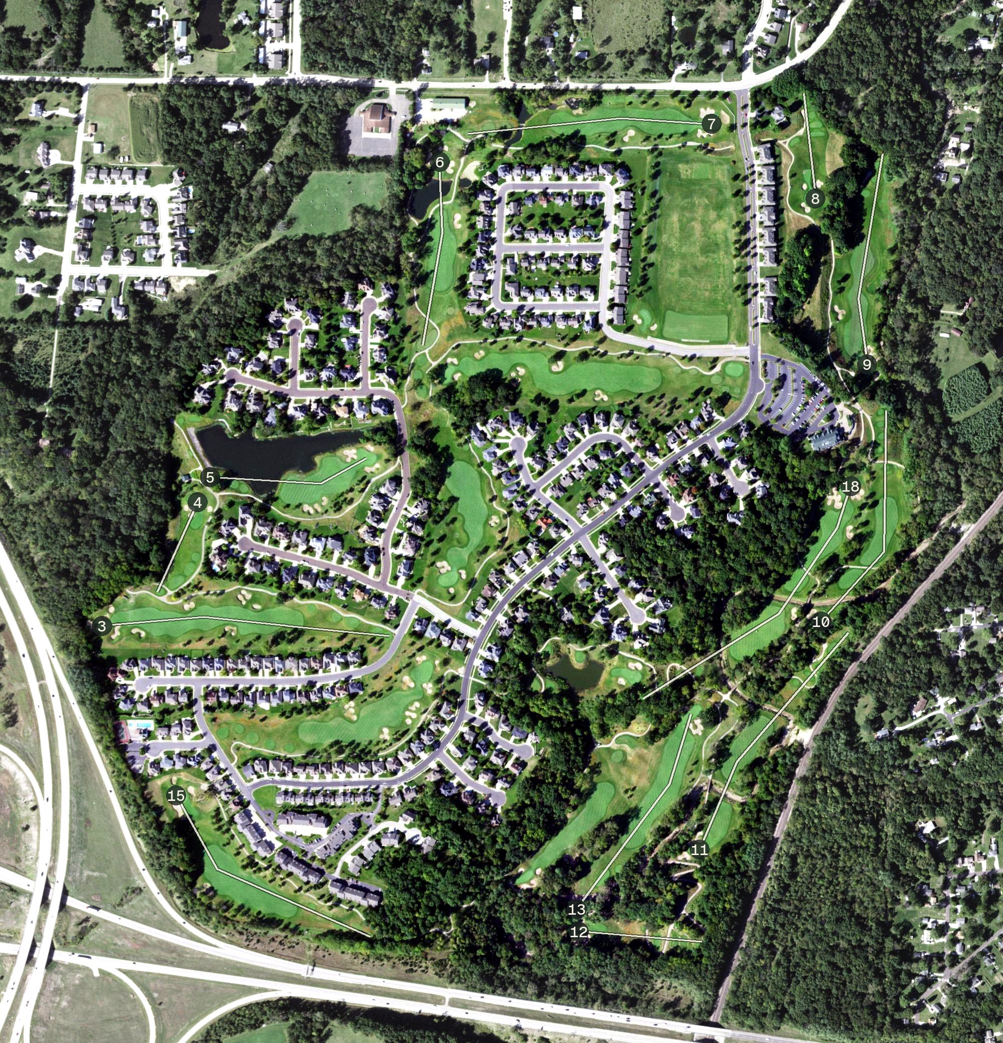 Aerial view of WeaverRidge Golf Club, IL