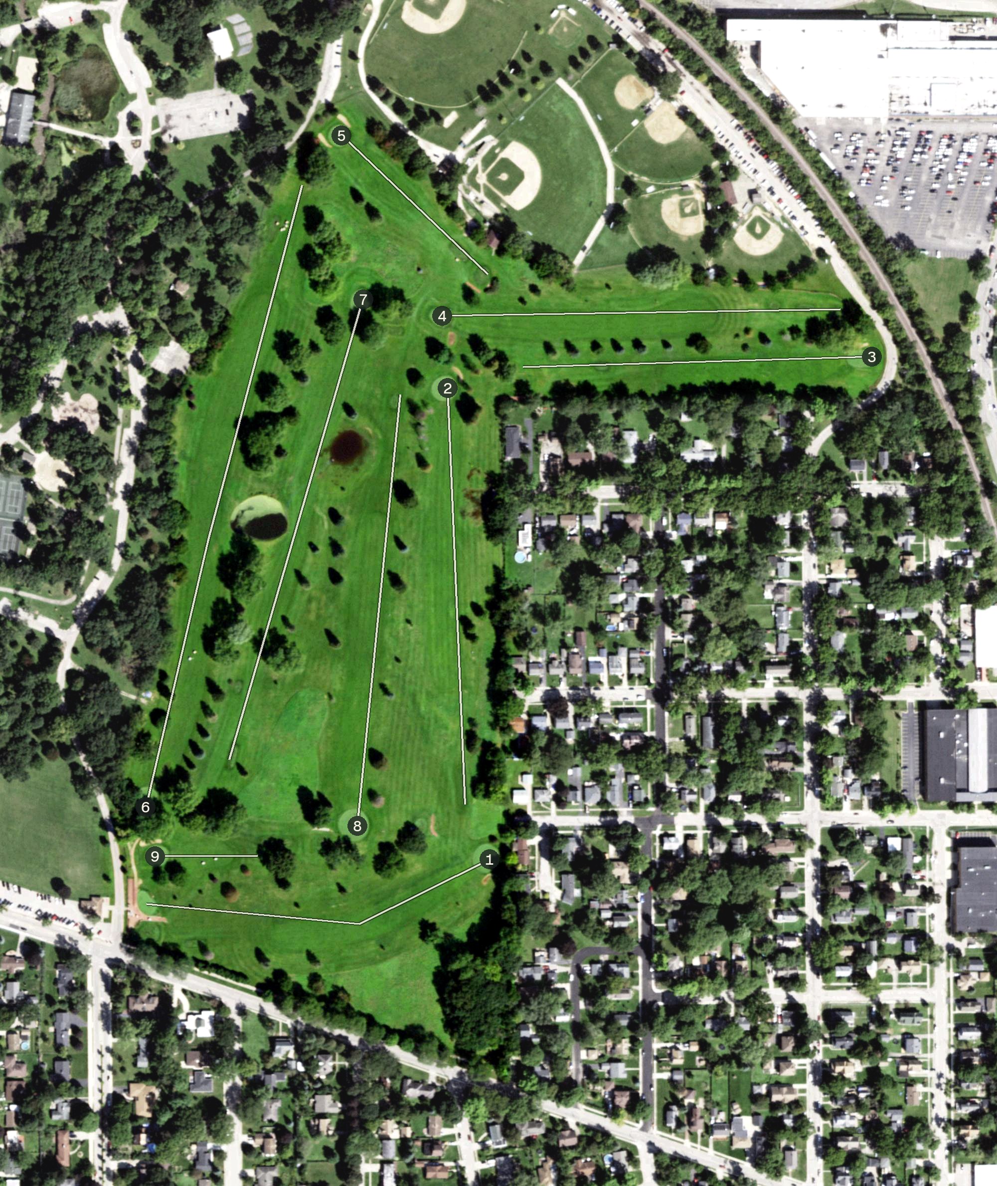 Aerial view of Wing Park Golf Course, IL