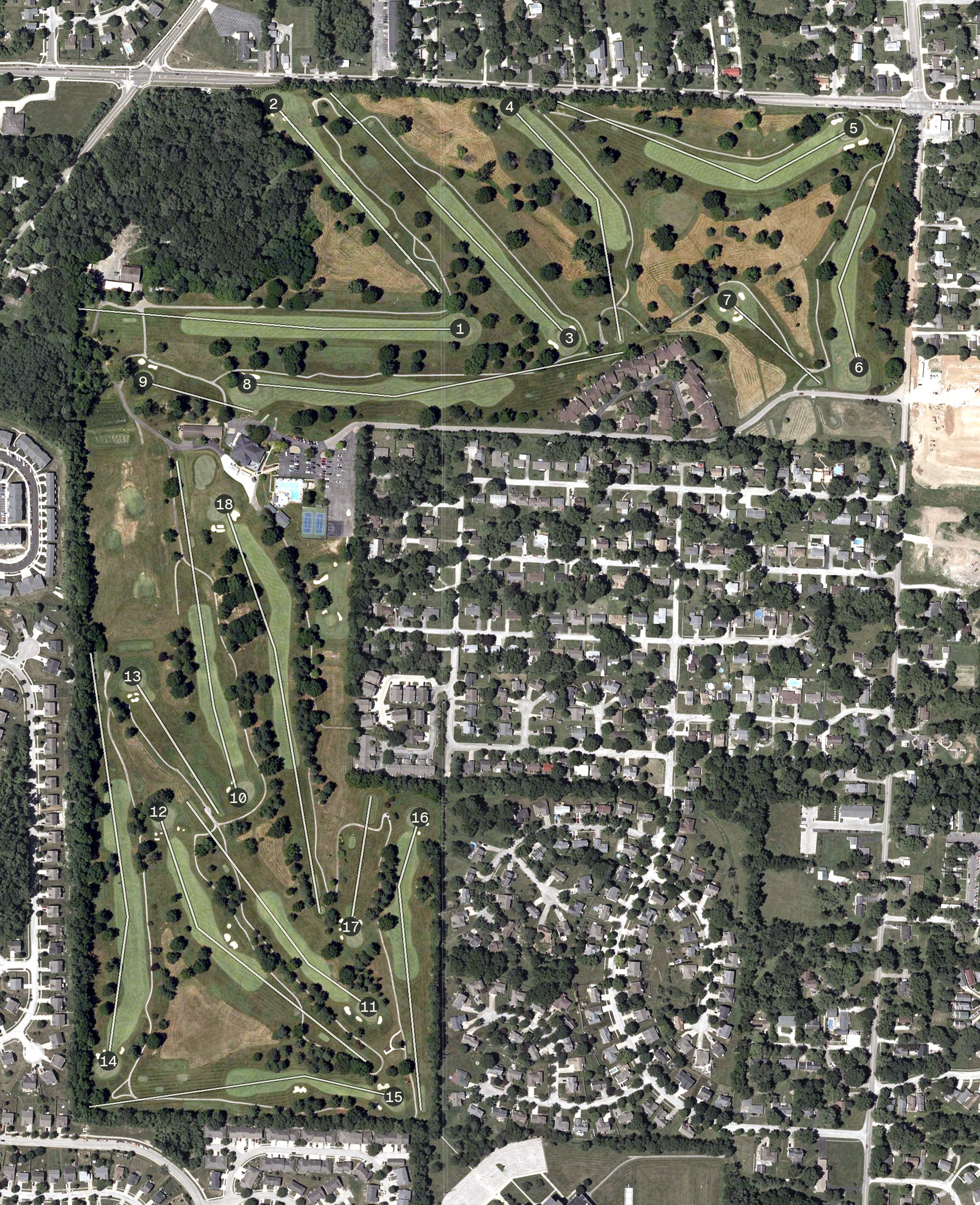 Aerial view of Bloomington Country Club, IN