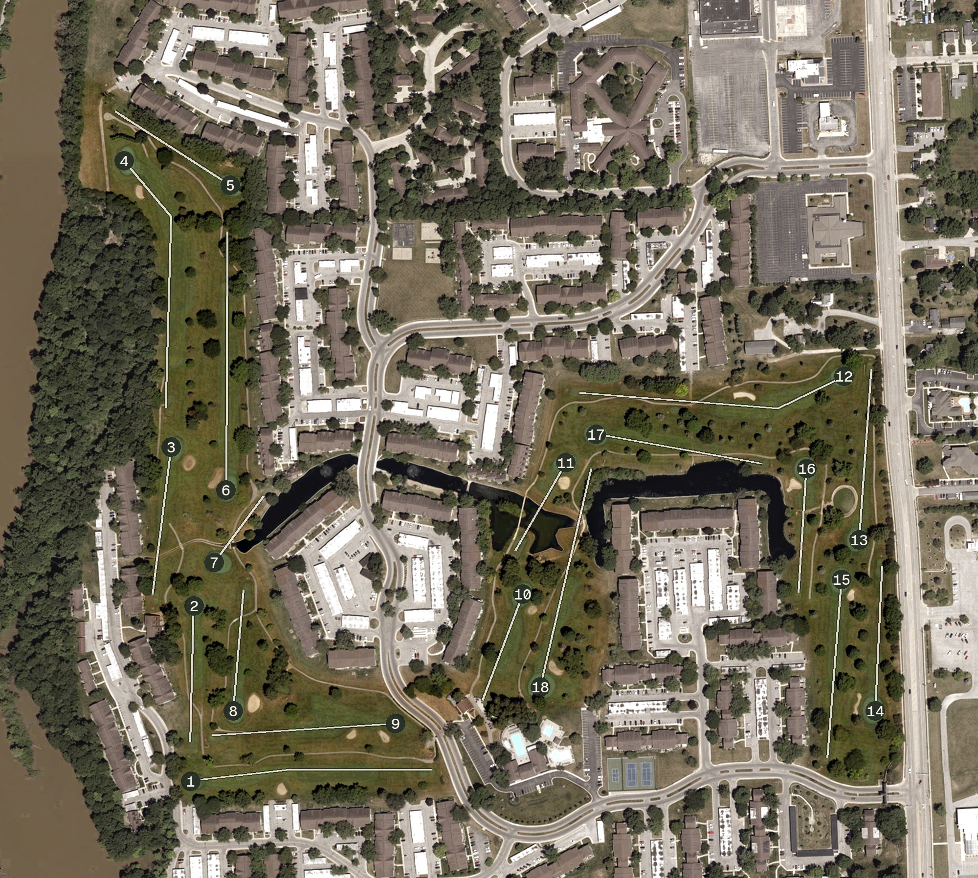 Aerial view of Canterbury Green Golf Course, IN