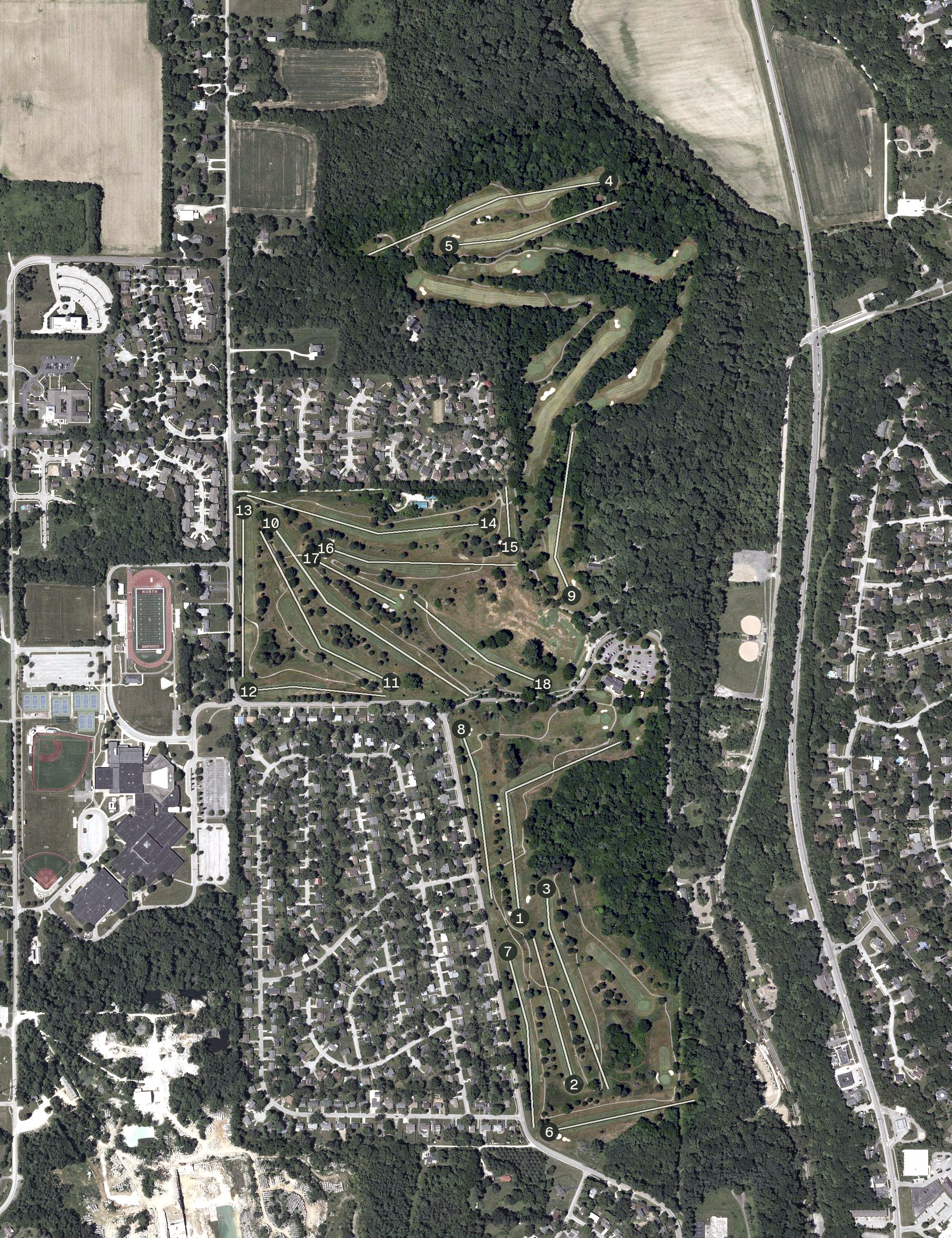 Aerial view of Cascades Golf Course, IN
