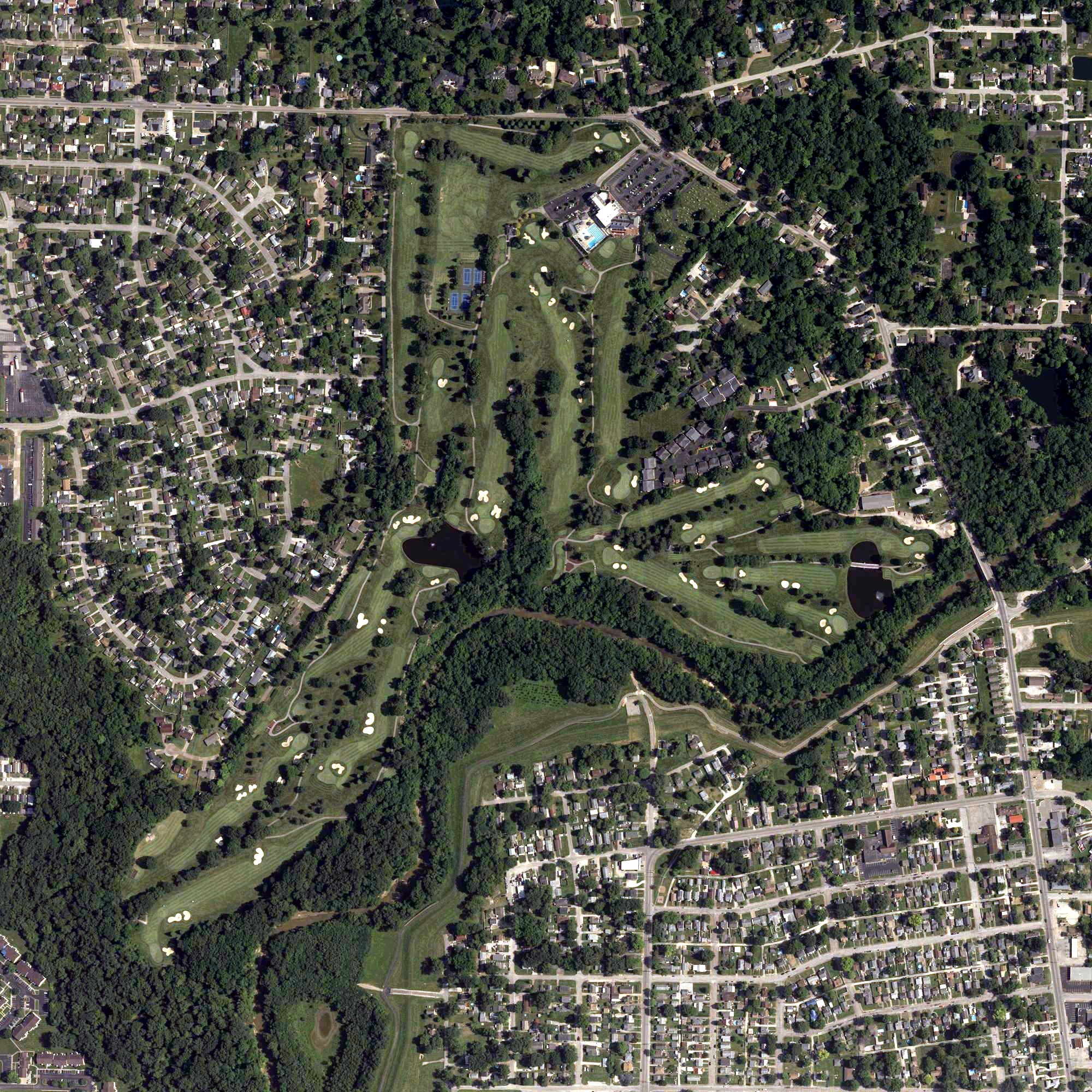 Aerial view of Evansville Country Club, IN