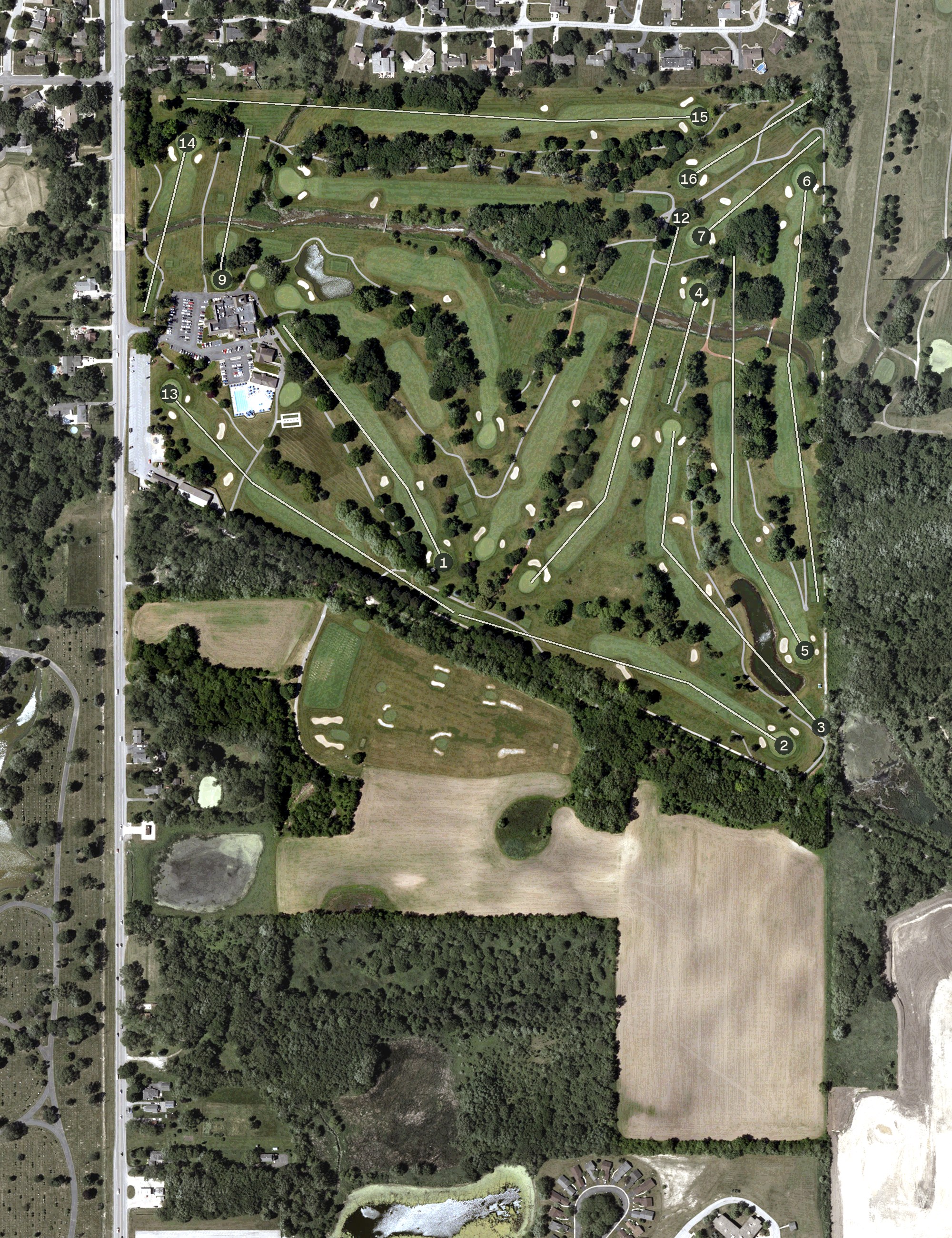Aerial view of Innsbrook Country Club, IN