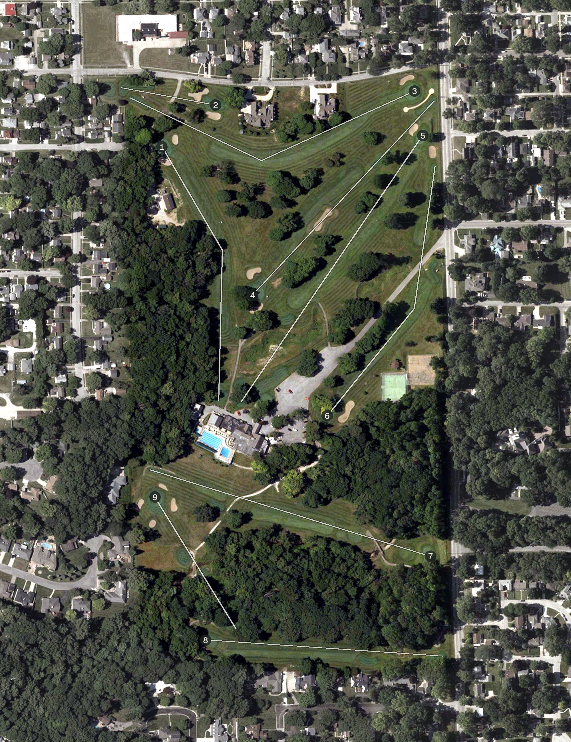 Aerial view of Lafayette Country Club, IN